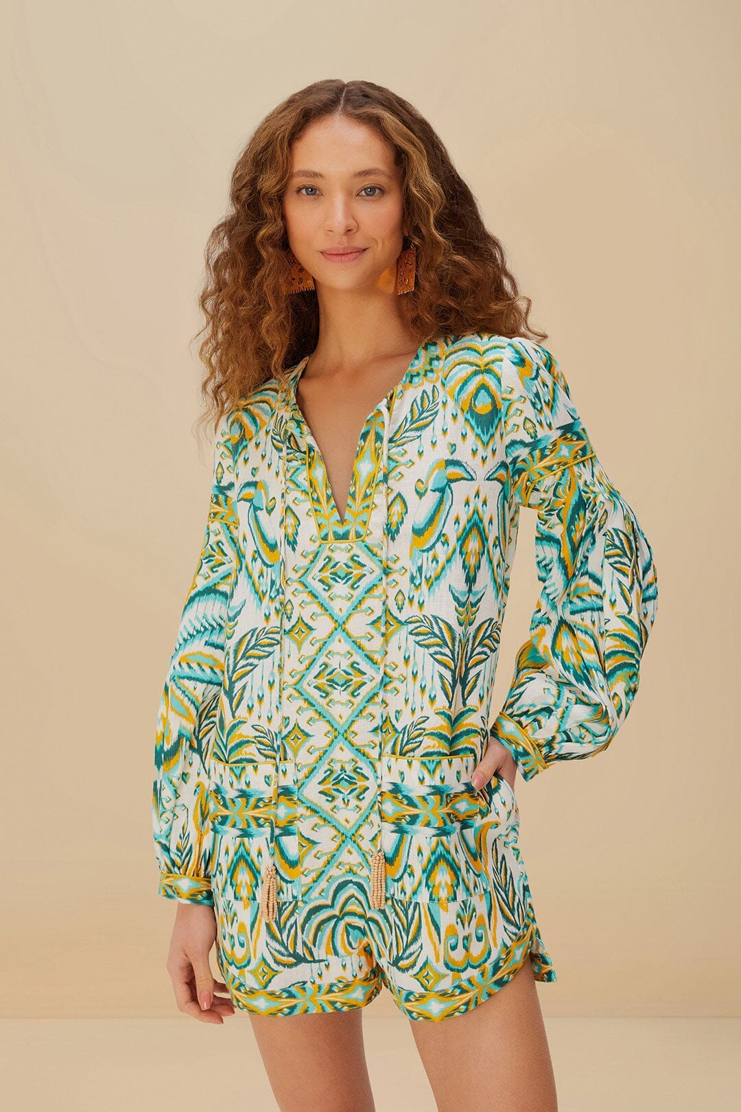 Off-White Tropical Tapestry Euroflax™ Premium Linen Romper