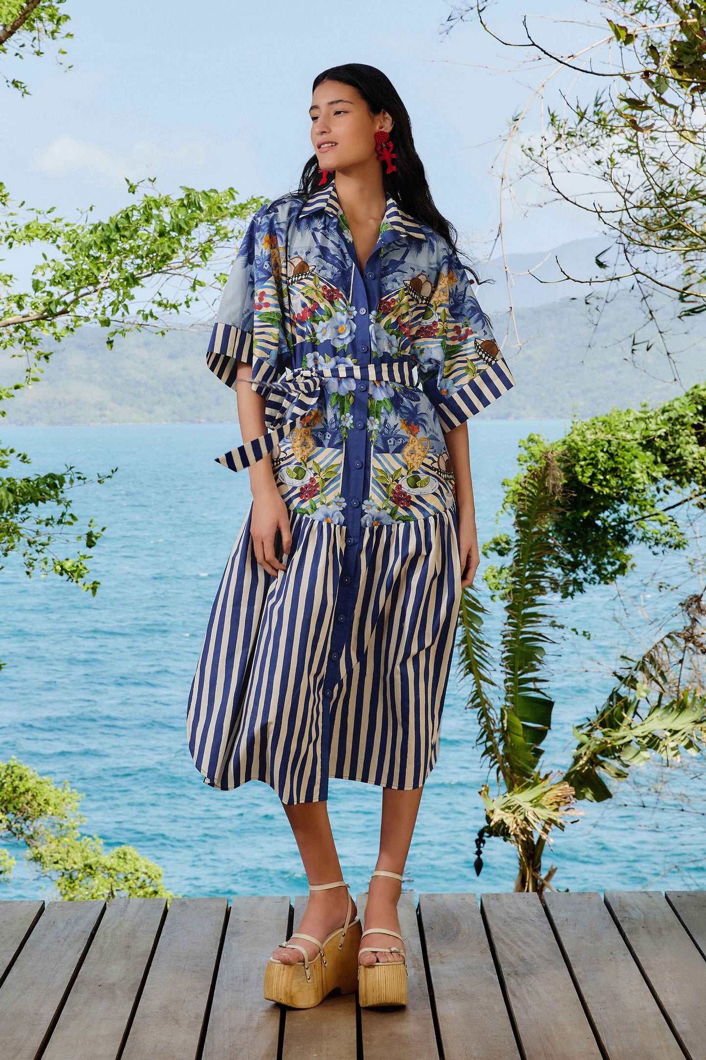 farm rio navy blue jungle scarf midi dress FARM Rio Arabesque Scarf Midi Dress