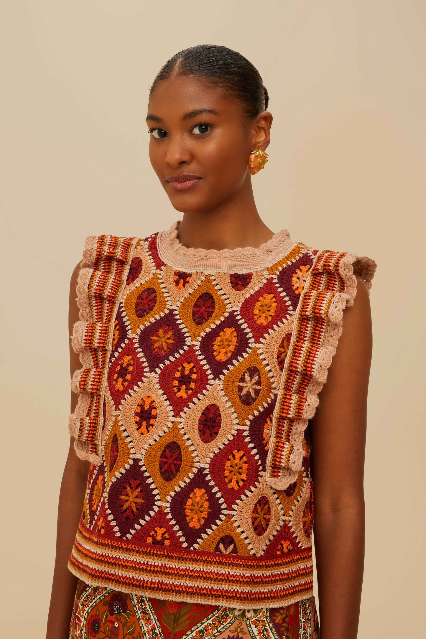 Multicolor Ruffled Crochet Vest