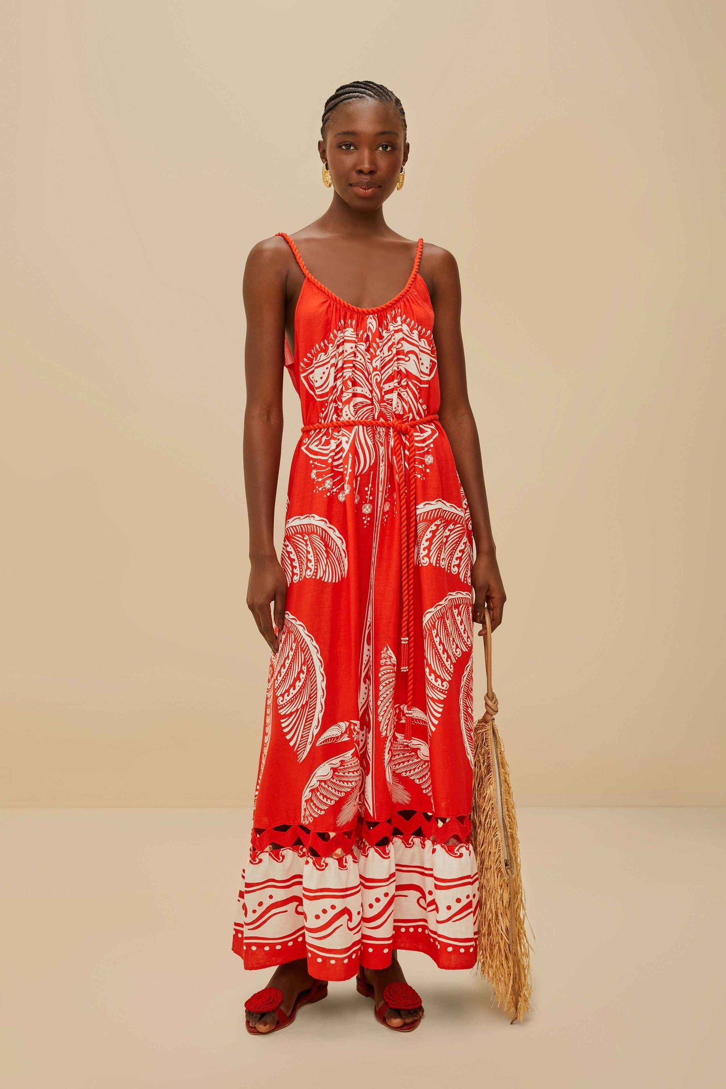 Red Majestic Coconut Tree LENZING™ ECOVERO™ Euroflax™ Maxi Dress