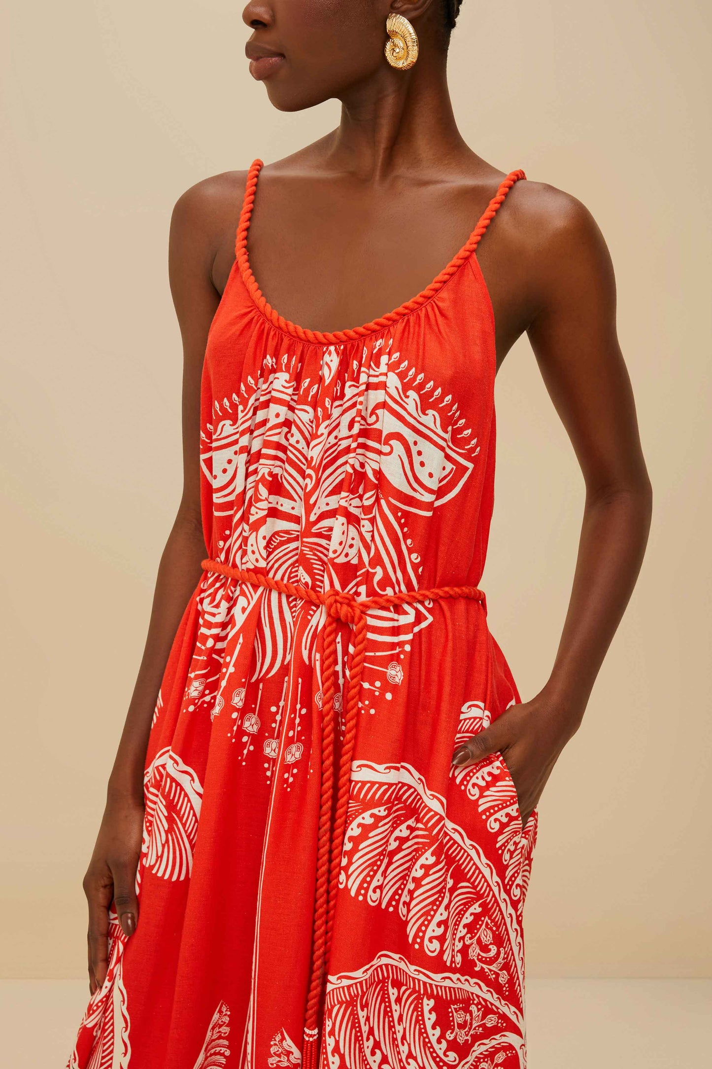 Red Majestic Coconut Tree LENZING™ ECOVERO™ Euroflax™ Maxi Dress