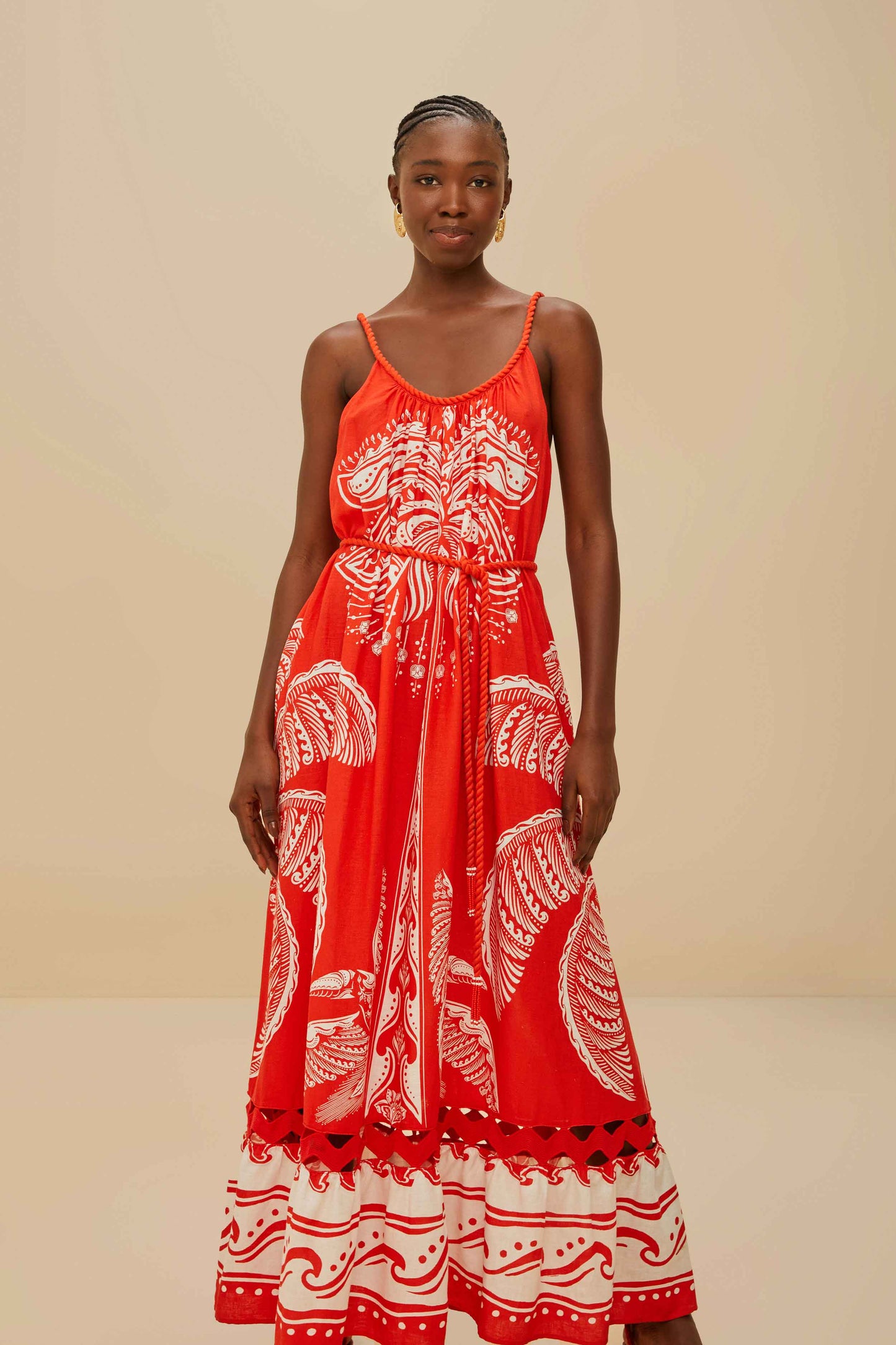 Red Majestic Coconut Tree LENZING™ ECOVERO™ Euroflax™ Maxi Dress