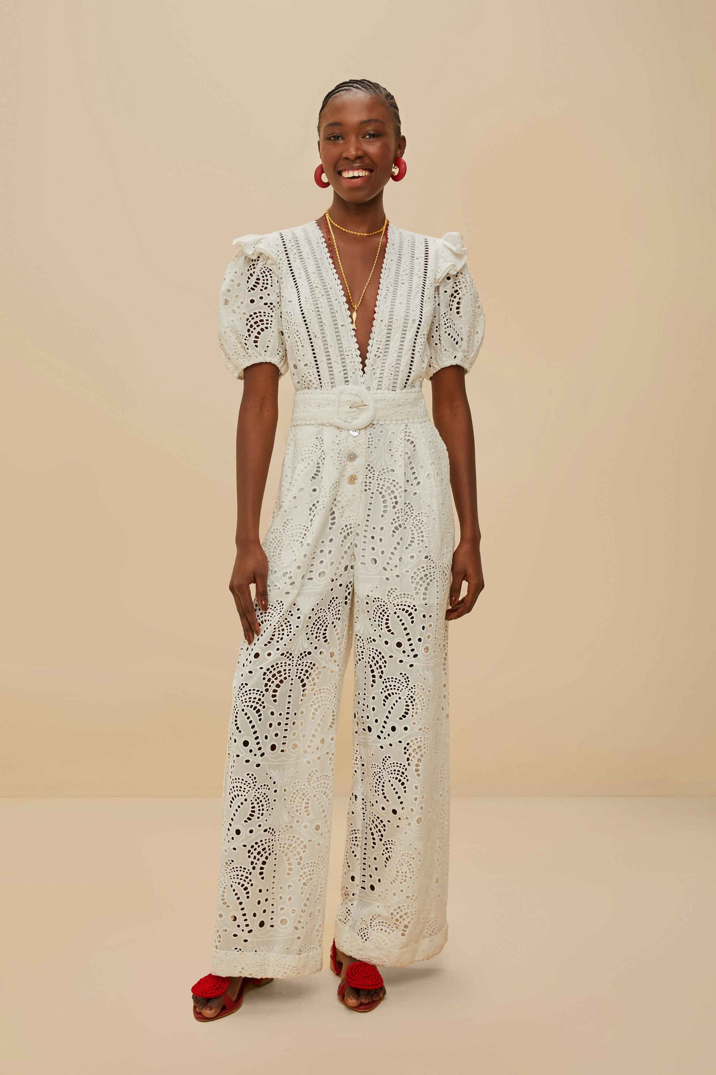 Off-White Palm Tree Eyelet Jumpsuit