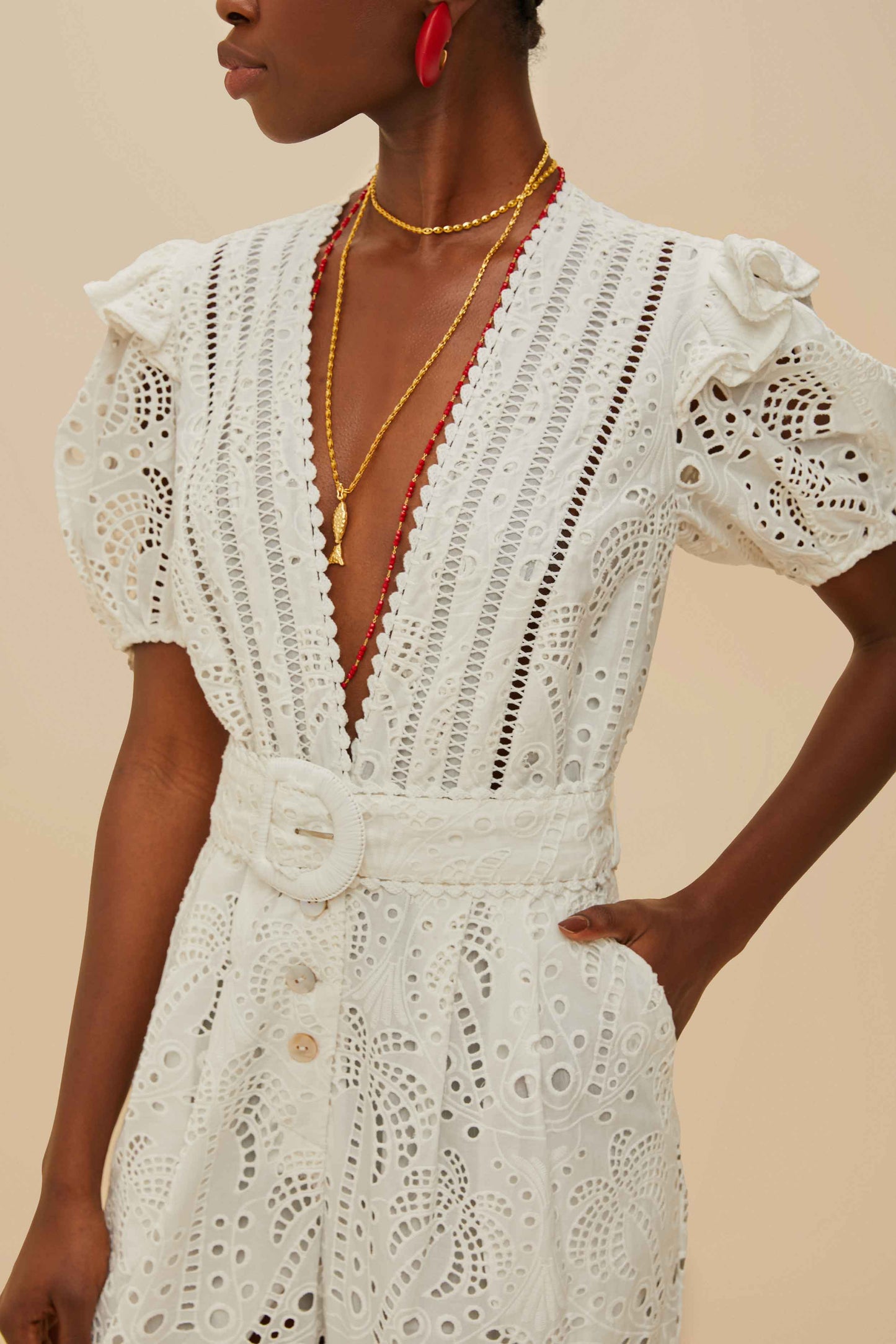 Off-White Palm Tree Eyelet Jumpsuit