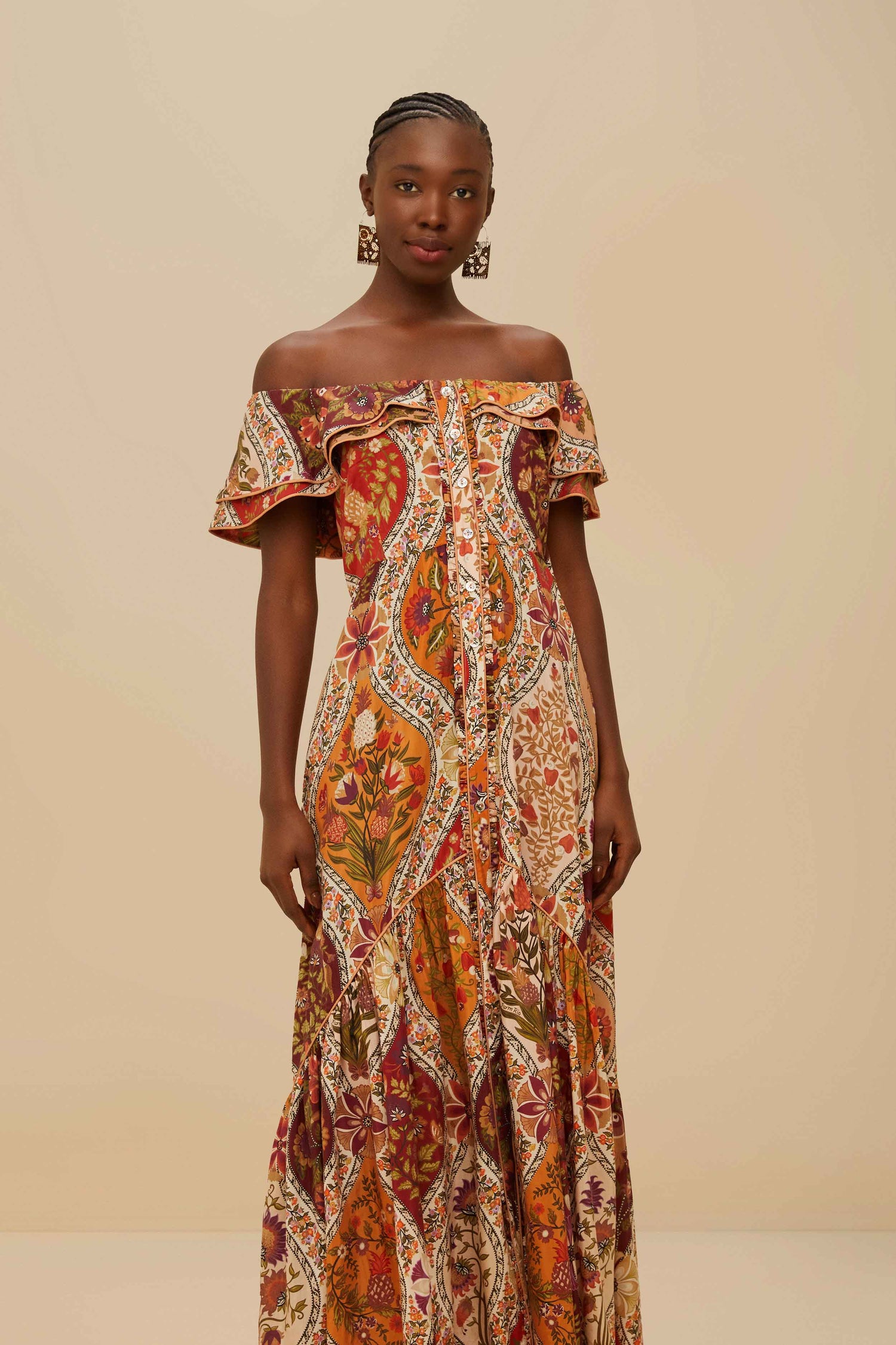 farm rio long-sleeve off-the-shoulder ruffled maxi dress New Farm Rio Long-Sleeve Off-The-Shoulder Ruffled Maxi Dress Size XS NWT
