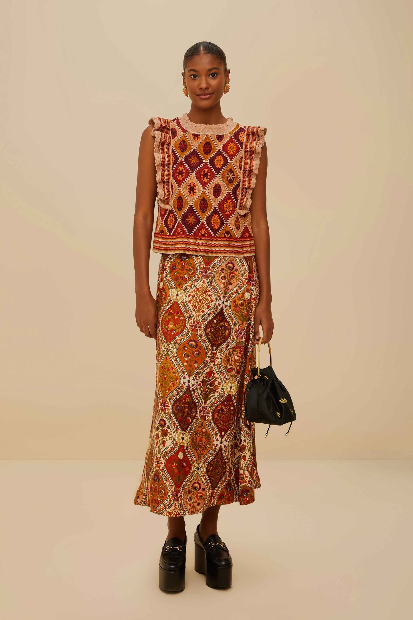 Multicolor Romantic Nature LENZING™ ECOVERO™ Viscose Midi Skirt