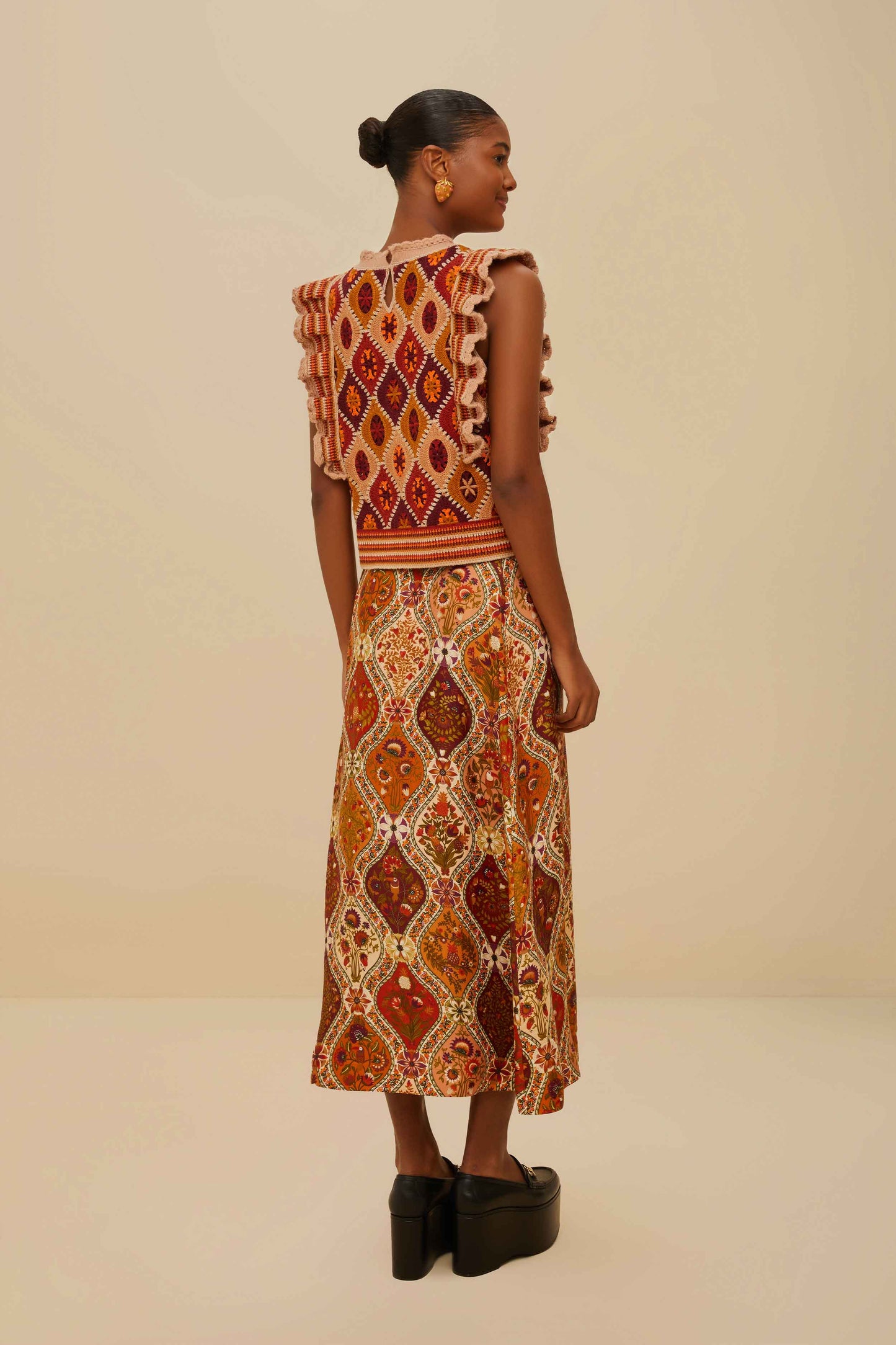 Multicolor Romantic Nature LENZING™ ECOVERO™ Viscose Midi Skirt