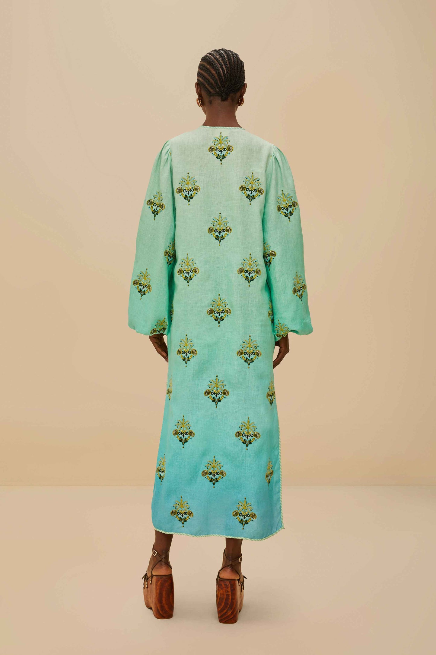 Turquoise Palm Tree Tapestry Embroidered Tunic