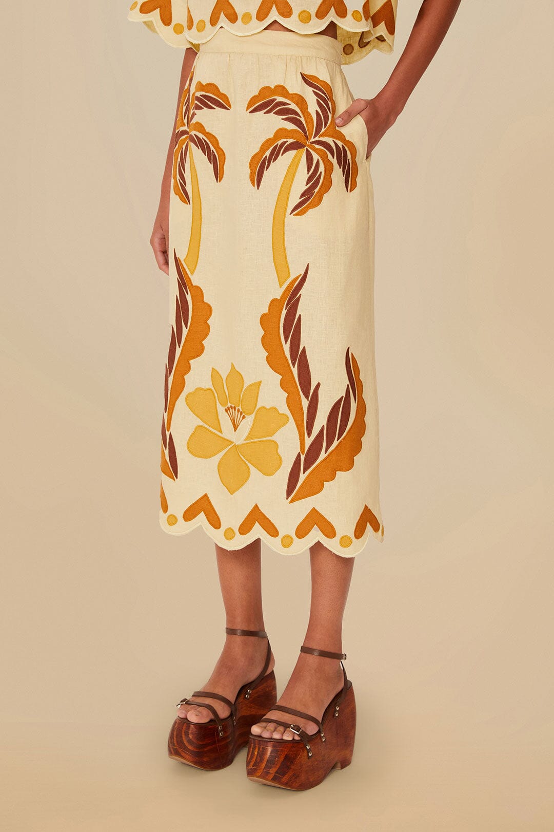 Sand Summer Cutwork Euroflax™ Premium Linen Skirt