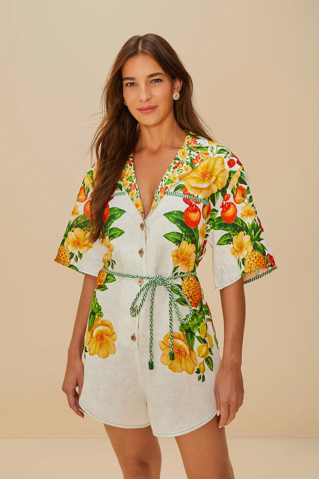 Off-White Picnic Flowers Euroflax™ Premium Linen Romper