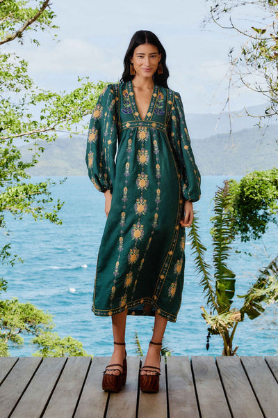 Green Pineapple Embroidered Tunic Maxi Dress – FARM Rio