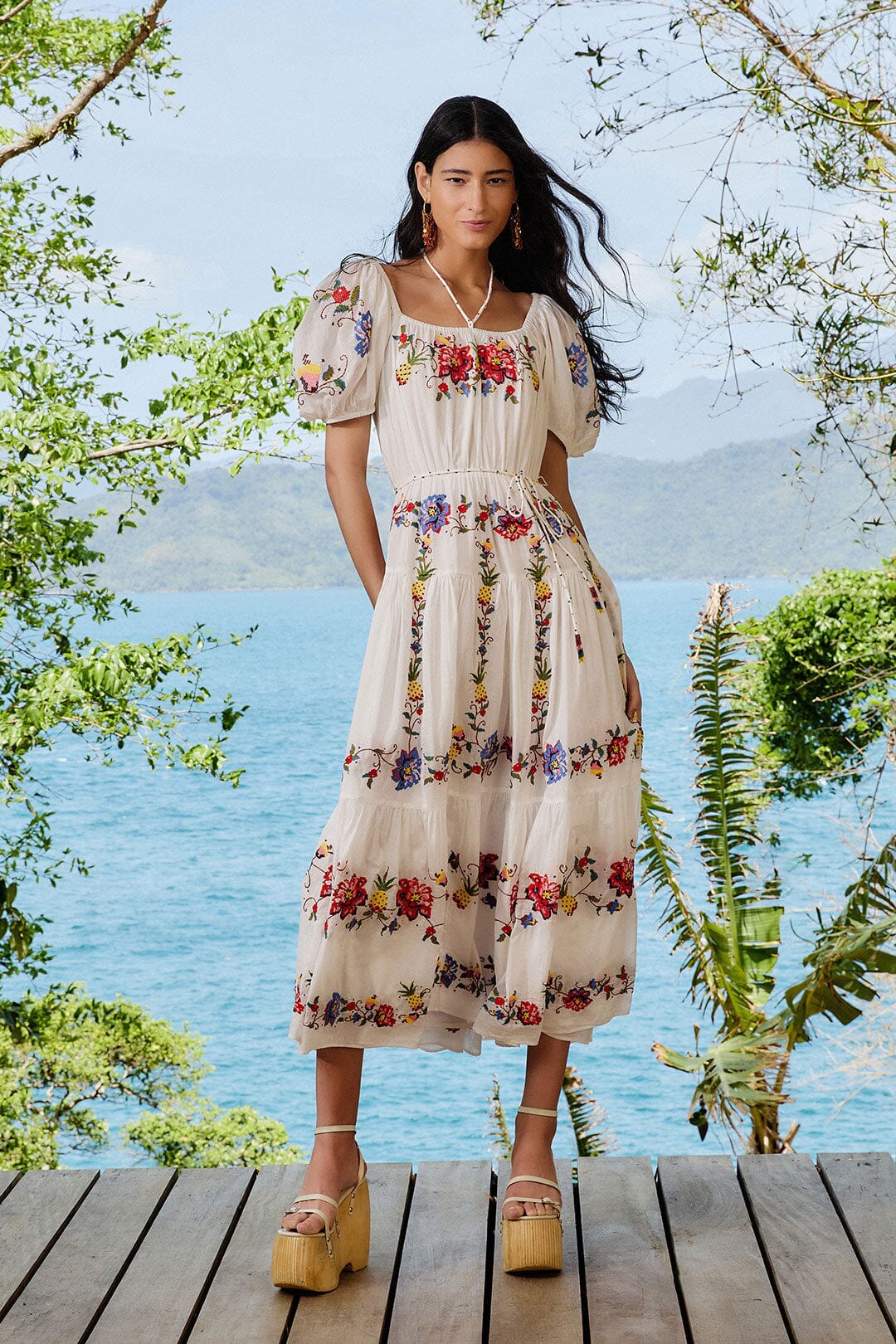 Off-White Tropical Porcelain Embroidered Maxi Dress