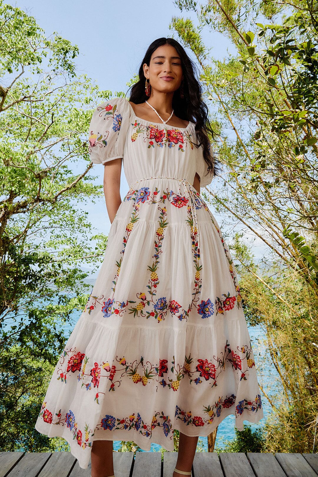 Off-White Tropical Porcelain Embroidered Maxi Dress