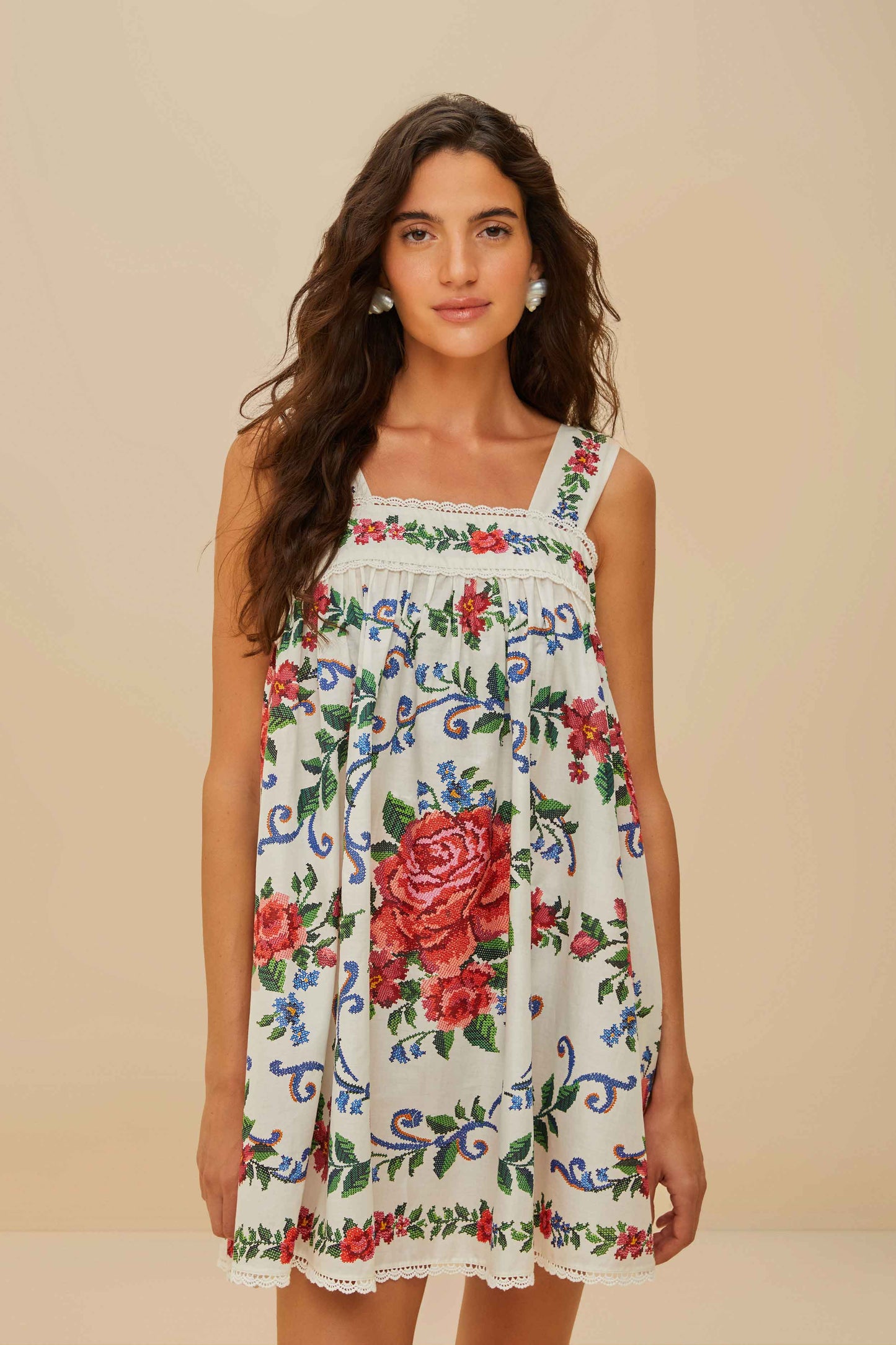 Off-White Flower Tapestry Mini Dress