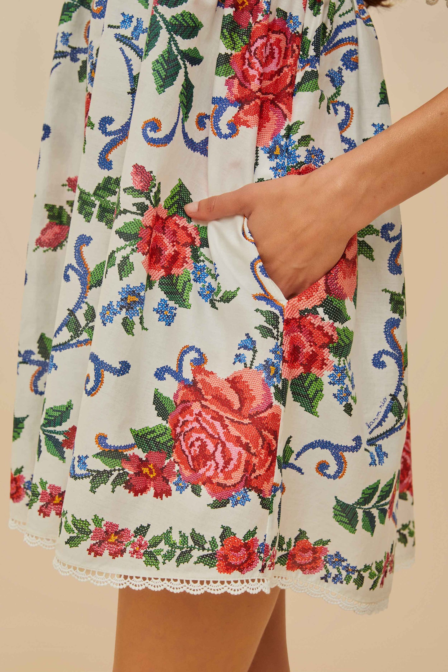 Off-White Flower Tapestry Mini Dress