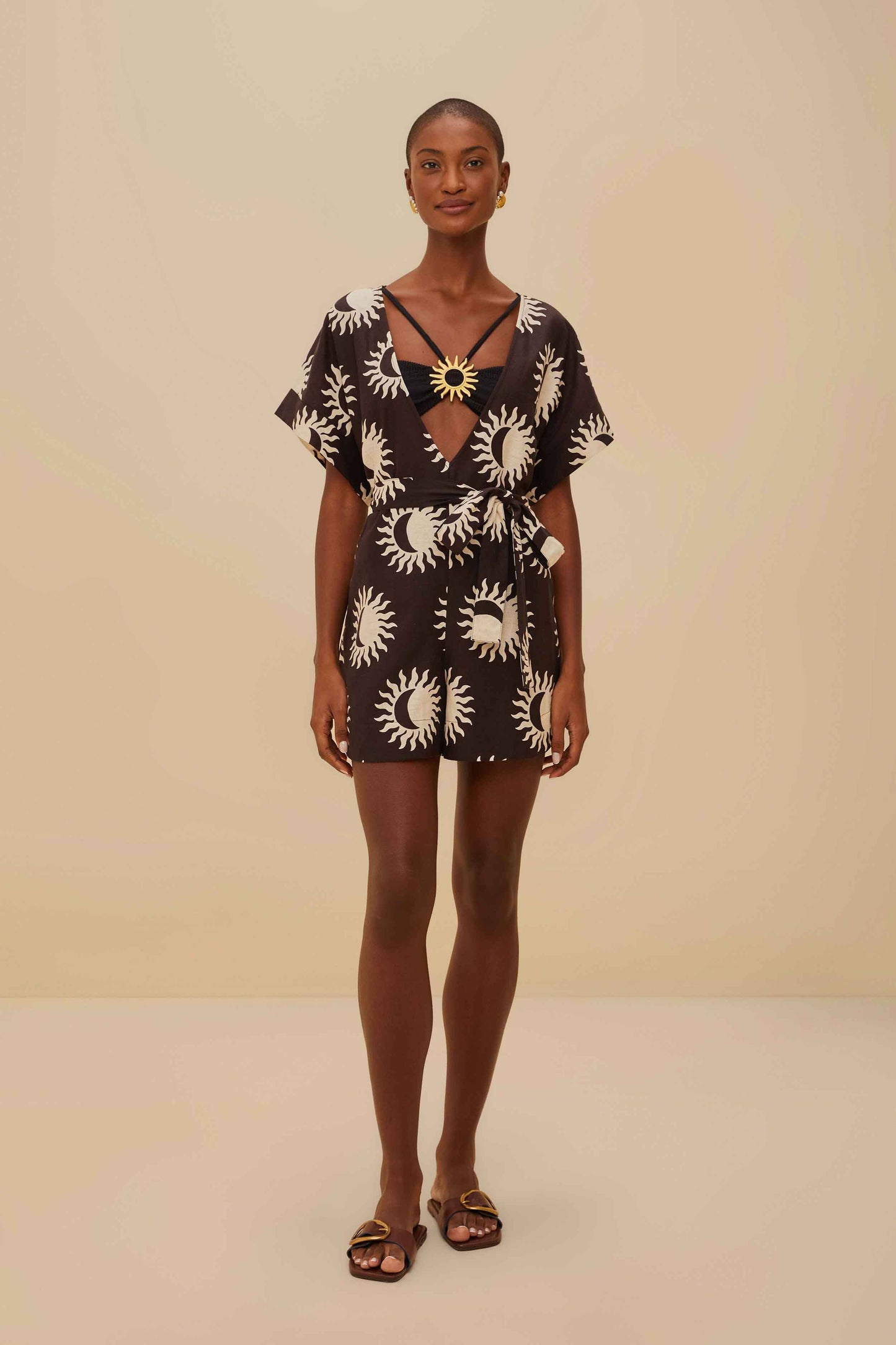 Black Sunny Moon LENZING™ ECOVERO™ Euroflax™ Romper