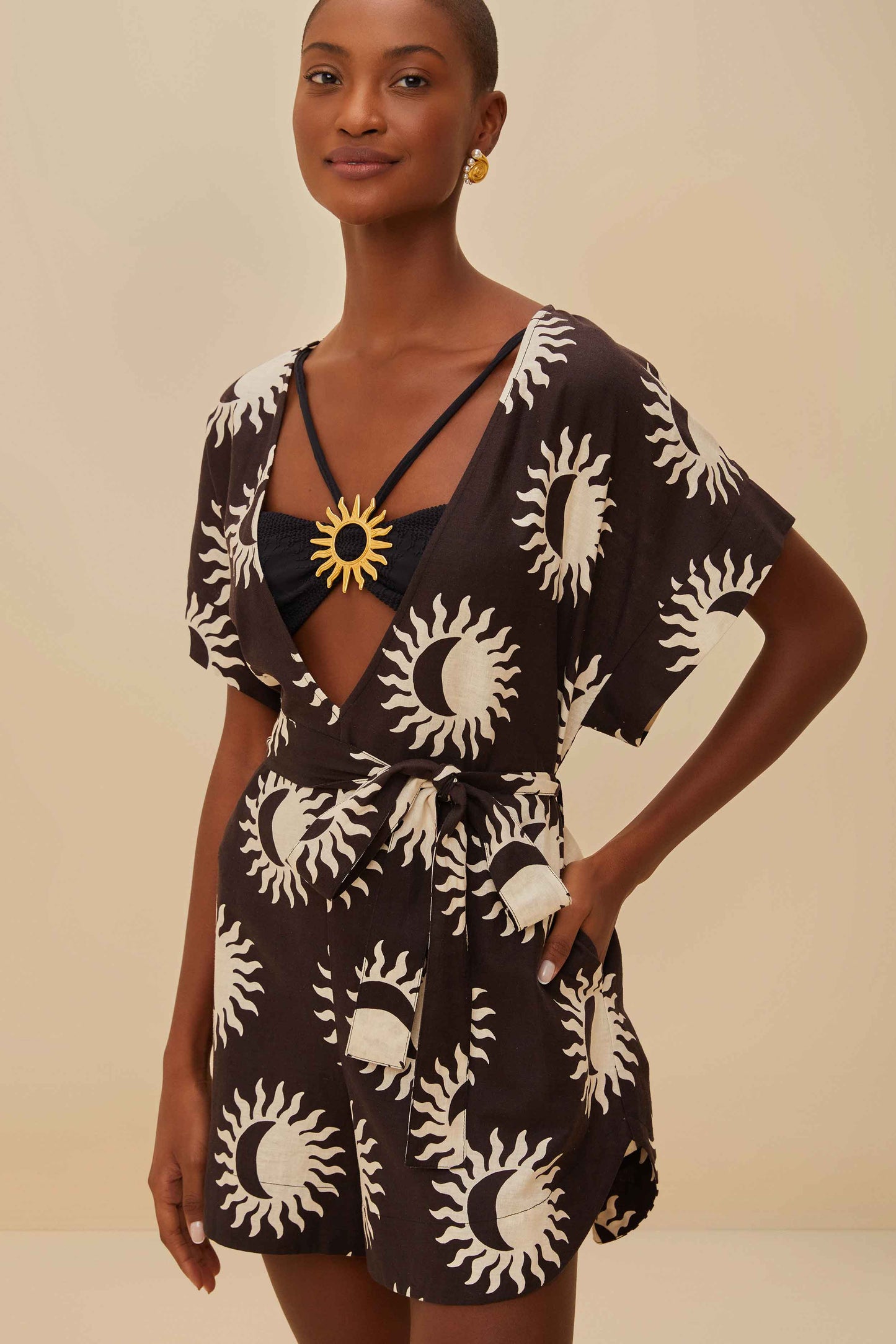 Black Sunny Moon LENZING™ ECOVERO™ Euroflax™ Romper