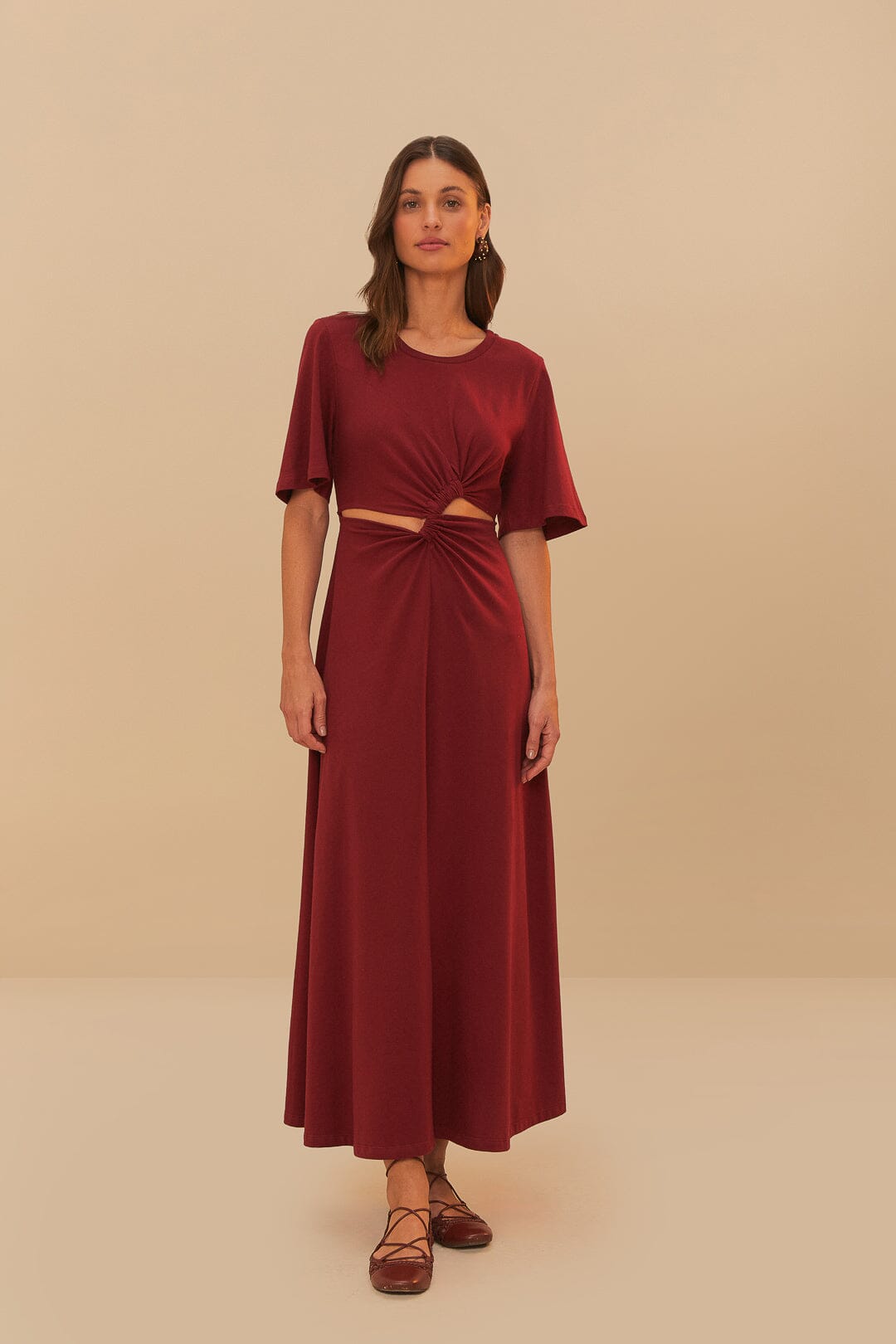 RED SHORT SLEEVE MIDI DRESS