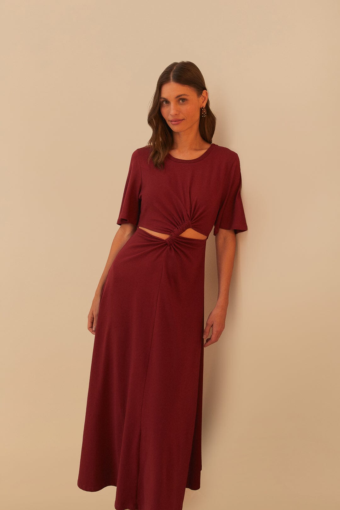 RED SHORT SLEEVE MIDI DRESS