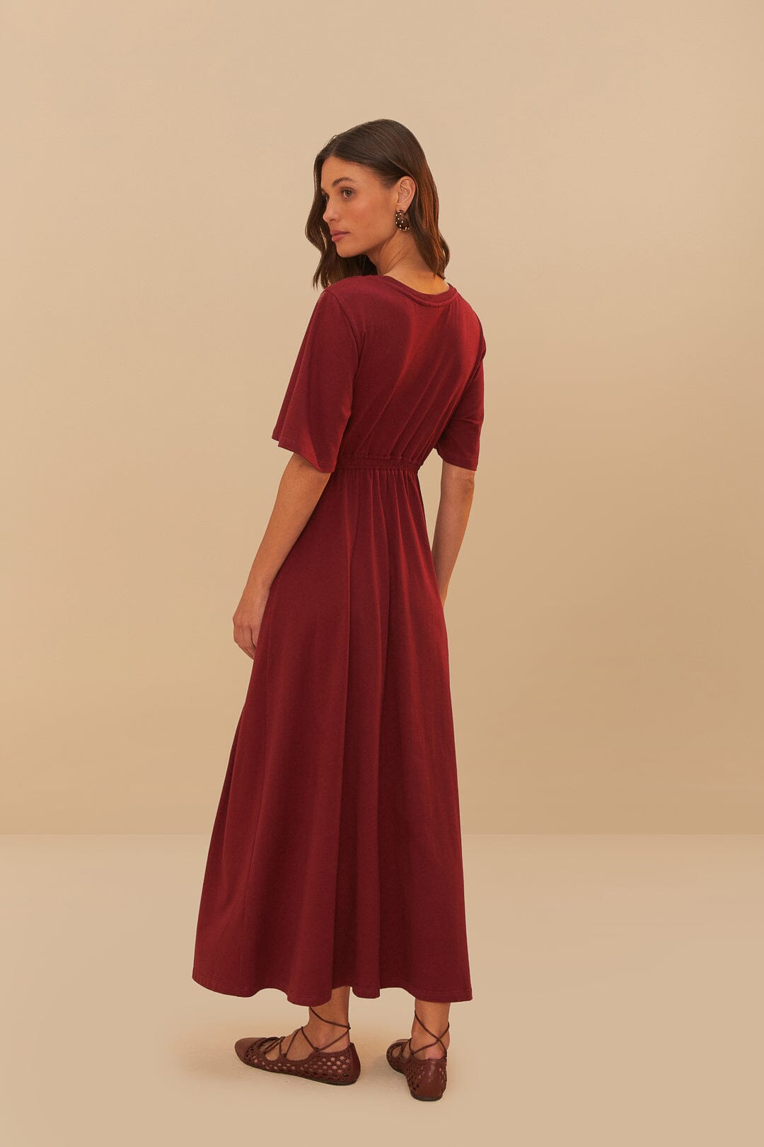 RED SHORT SLEEVE MIDI DRESS