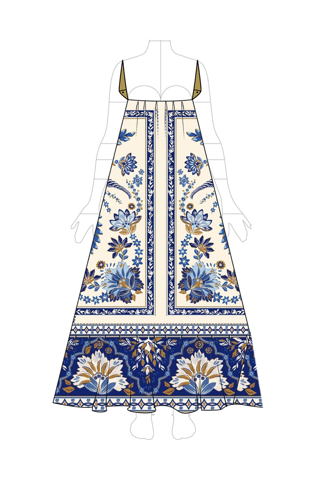 ANA TAPESTRY OFF-WHITE FISH STRAPS MAXI DRESS