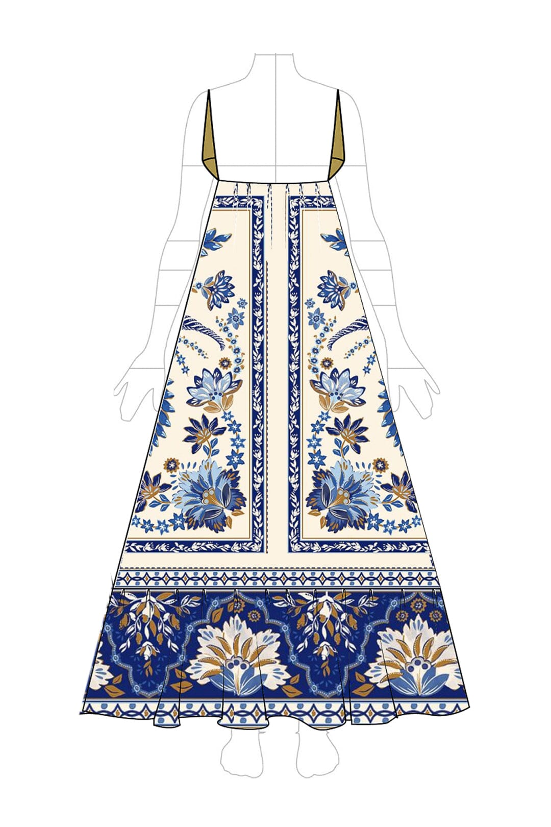 ANA TAPESTRY OFF-WHITE FISH STRAPS MAXI DRESS