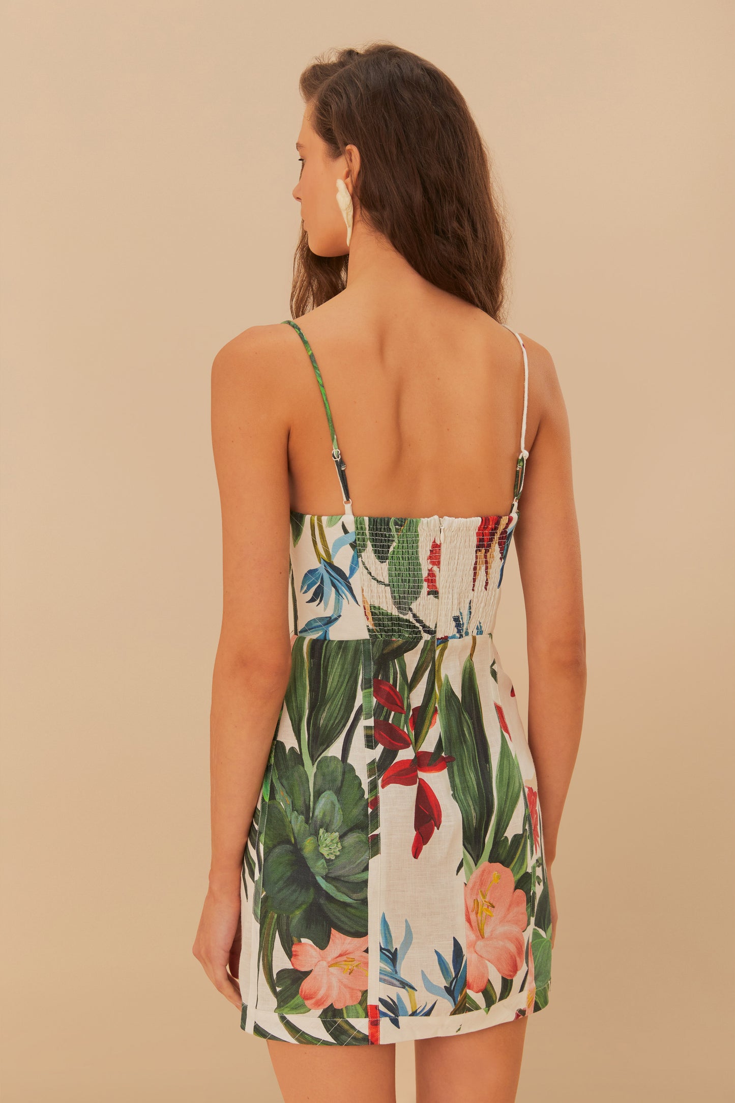 Midnight Macaw Fiesta Off-White Sleeveless Flower Mini Dress