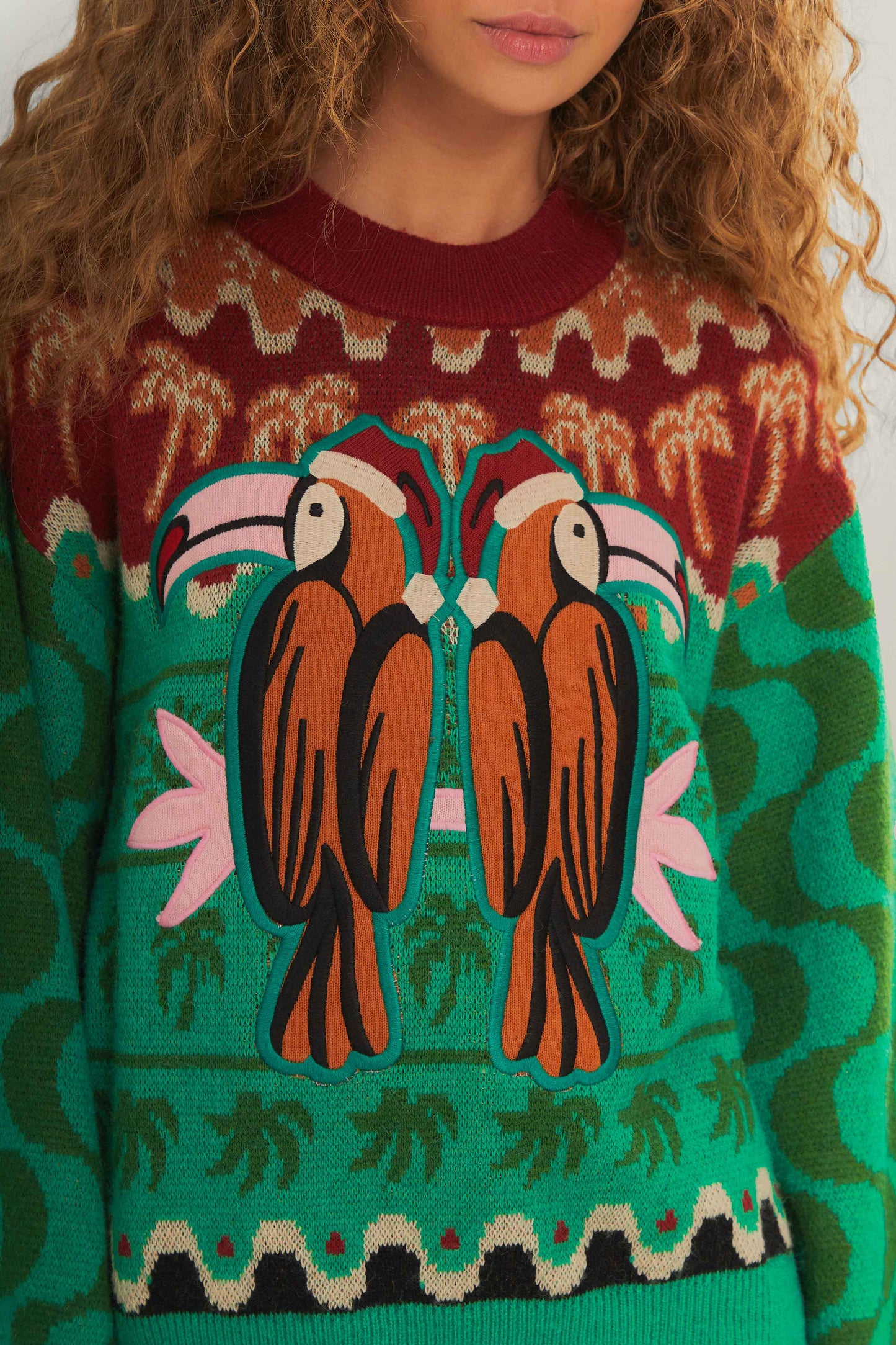 Green Christmas Toucans Knit Sweater