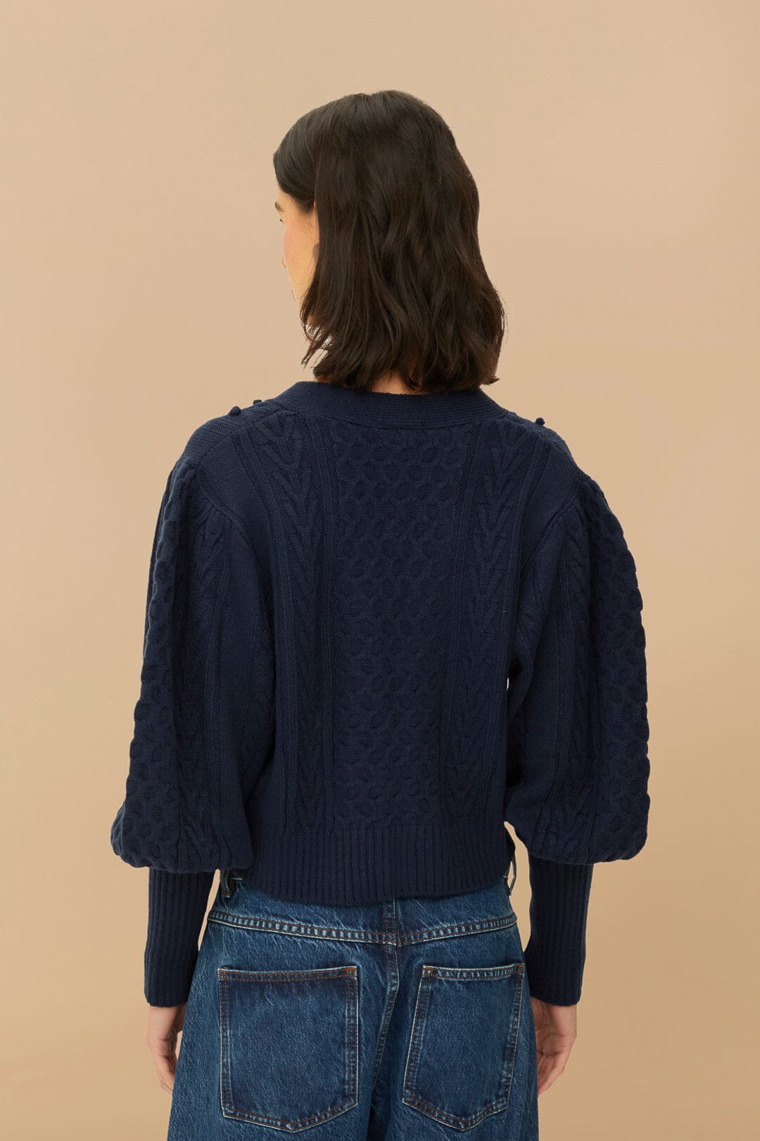 Navy Blue Mixed Stitches Knit Cardigan