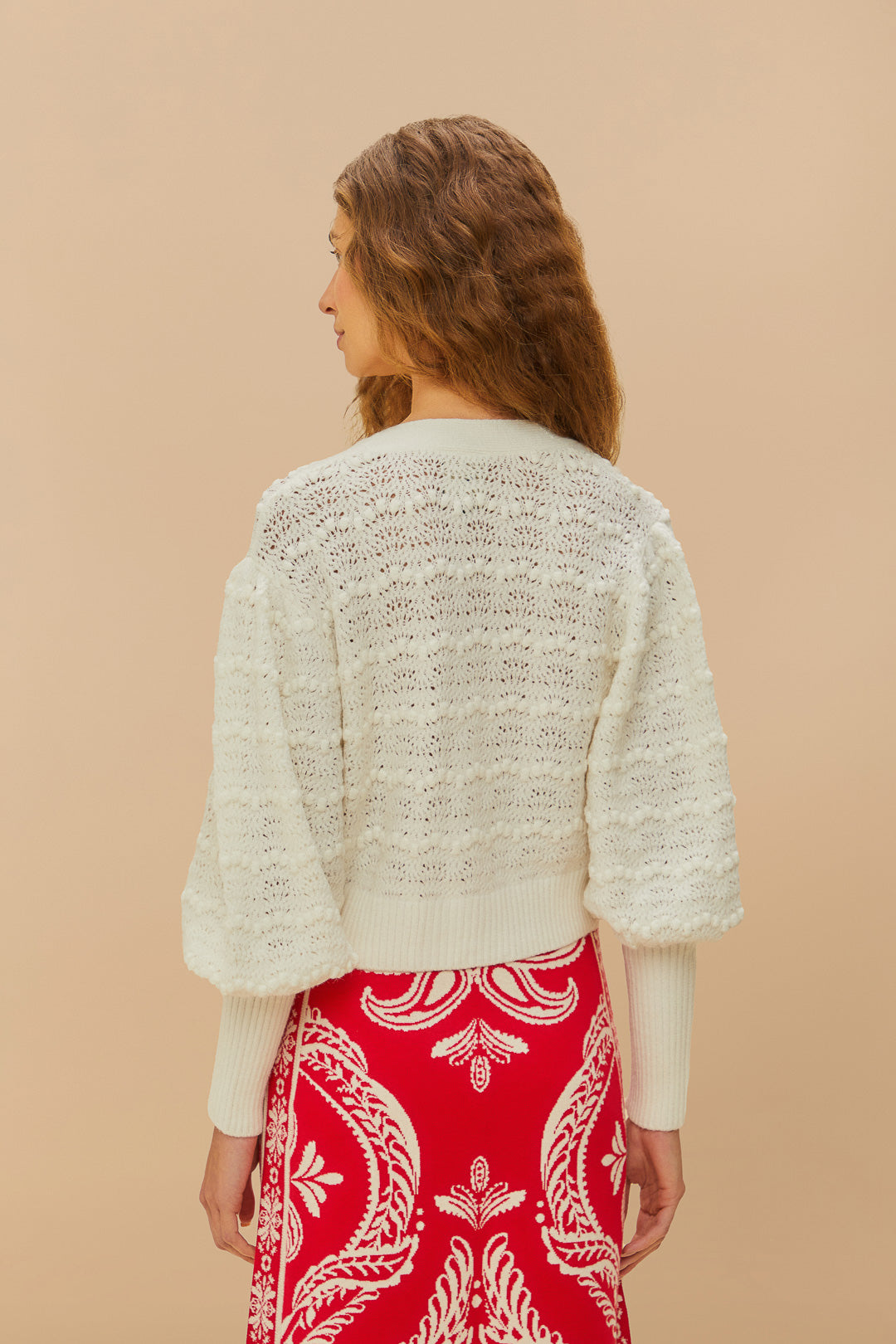 White Lace Stitch Knit Crop Cardigan