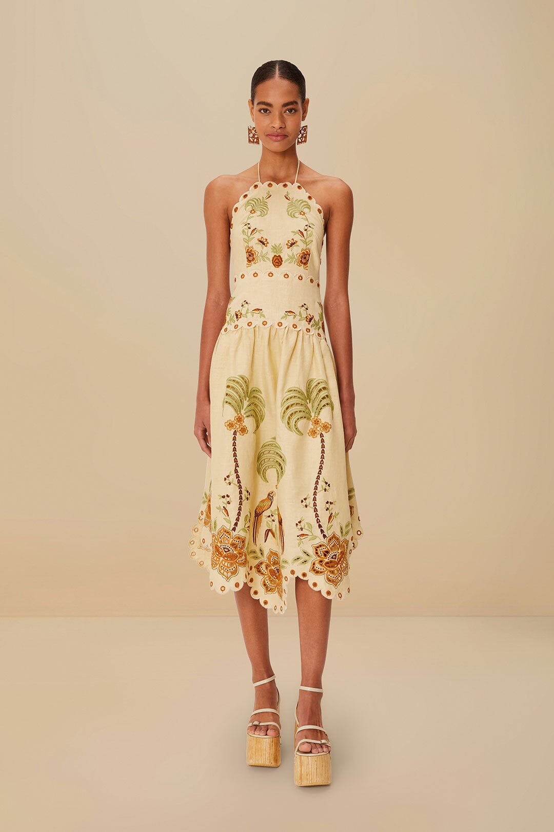Sand Delicate Forest Richelieu Embroidered Midi Dress – FARM Rio