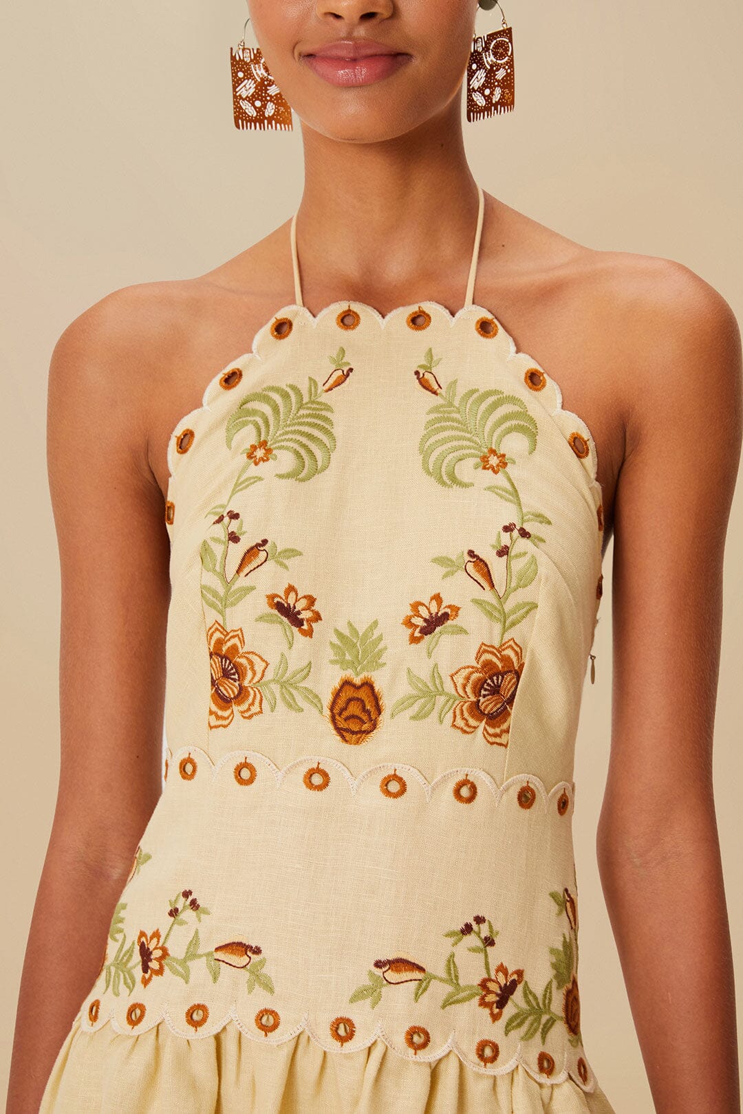 Sand Delicate Forest Richelieu Embroidered Midi Dress – FARM Rio