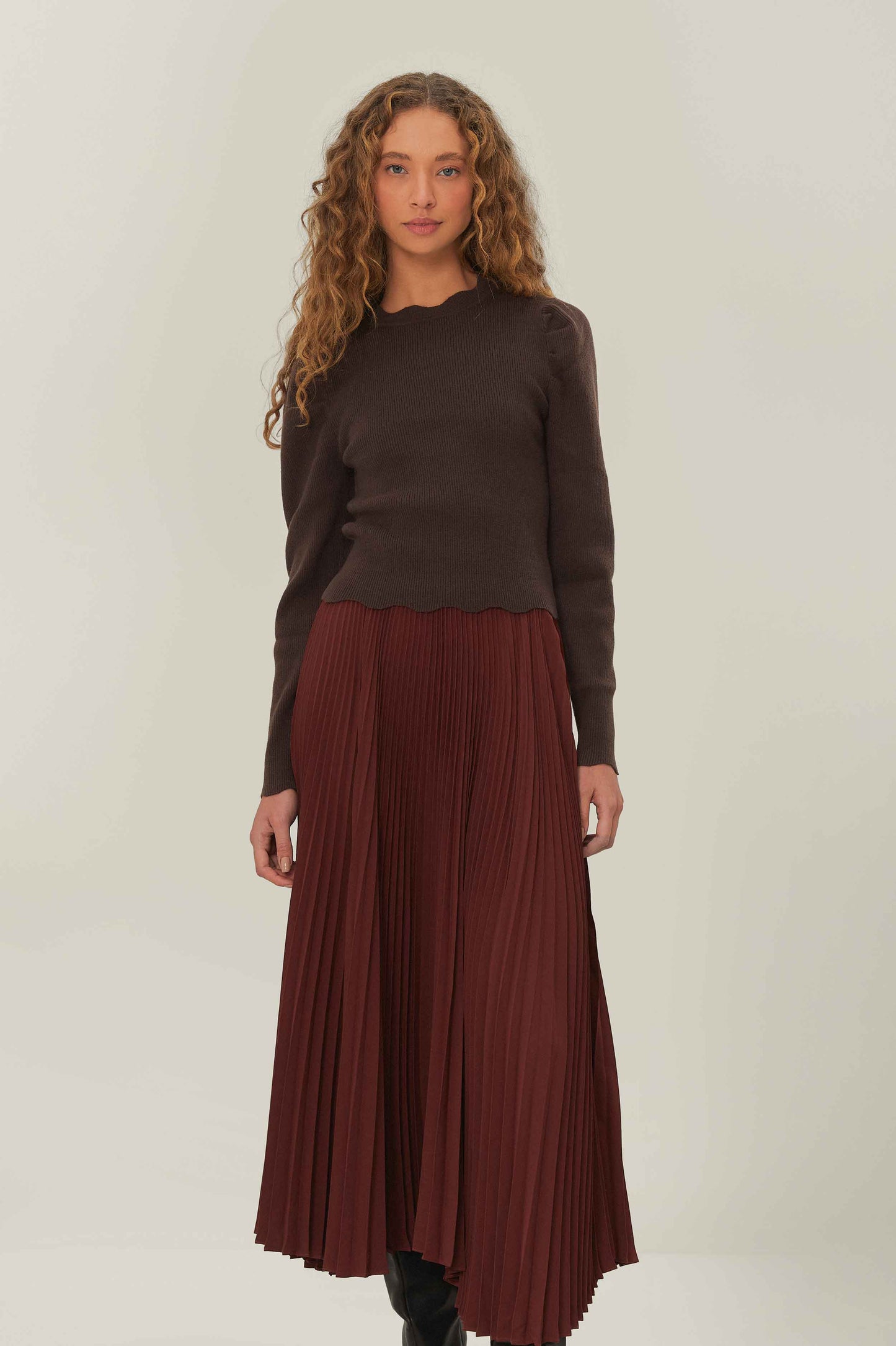 BROWN PLEATED MAXI SKIRT