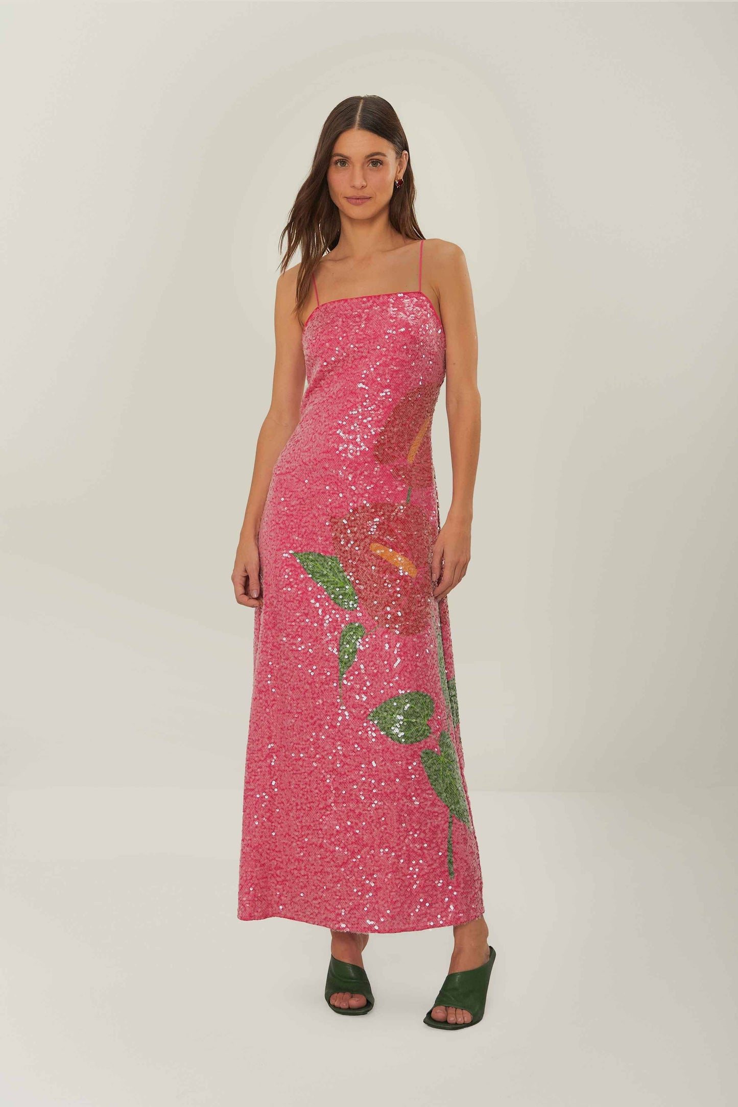 Pink Anthurium Flowers Slip Maxi Dress FARM Rio Pink Anthurium Flowers Slip Maxi Dress FARM Rio