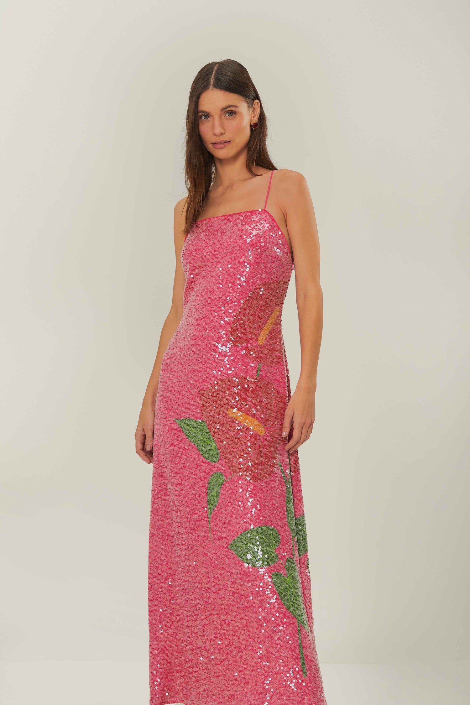 fitted lace wedding dress Pink Anthurium Flowers Slip Maxi Dress FARM Rio fitted lace wedding dress Pink Anthurium Flowers Slip Maxi Dress FARM Rio