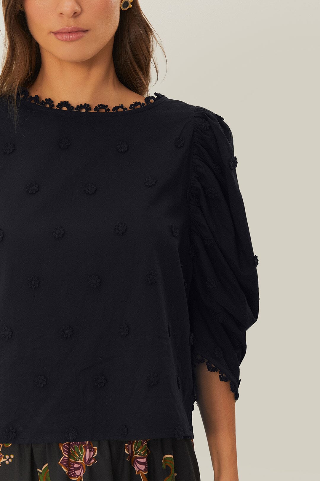 Black 3D Flowers Blouse