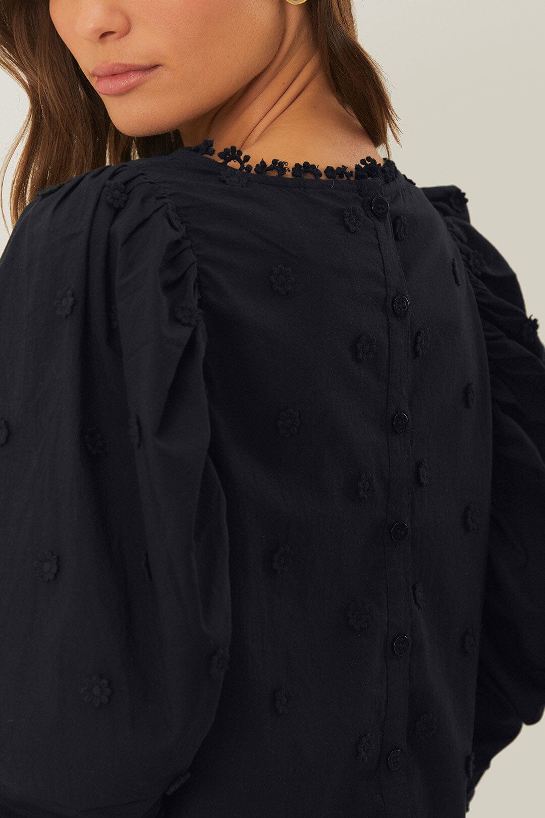 Black 3D Flowers Blouse