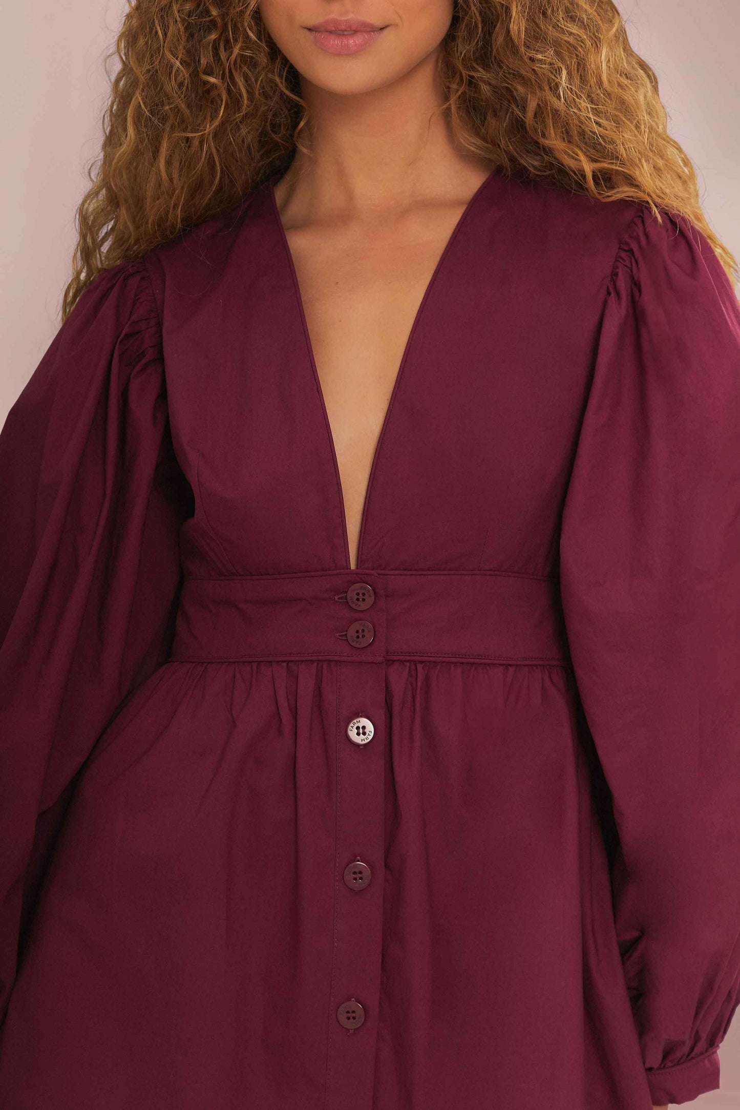 Burgundy Puff Sleeve Mini Dress