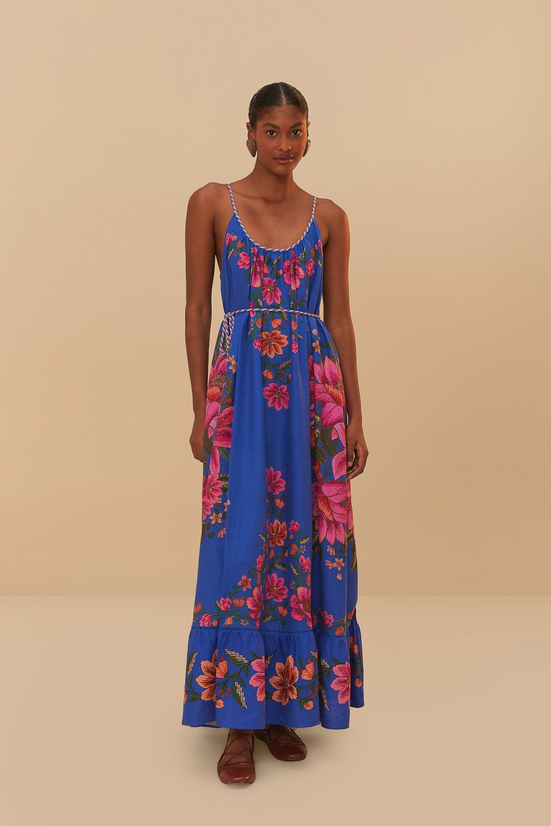 SUMMER FRUIT SCARF BLUE MAXI DRESS
