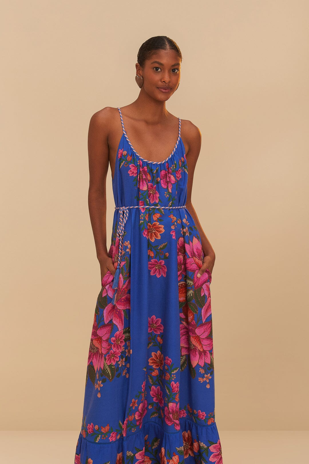 SUMMER FRUIT SCARF BLUE MAXI DRESS