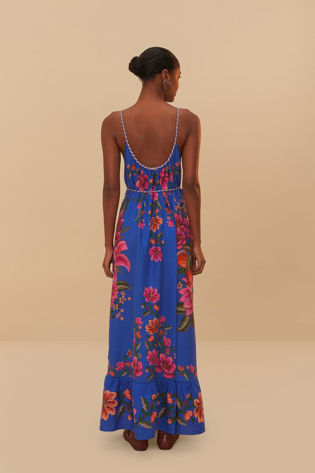 SUMMER FRUIT SCARF BLUE MAXI DRESS