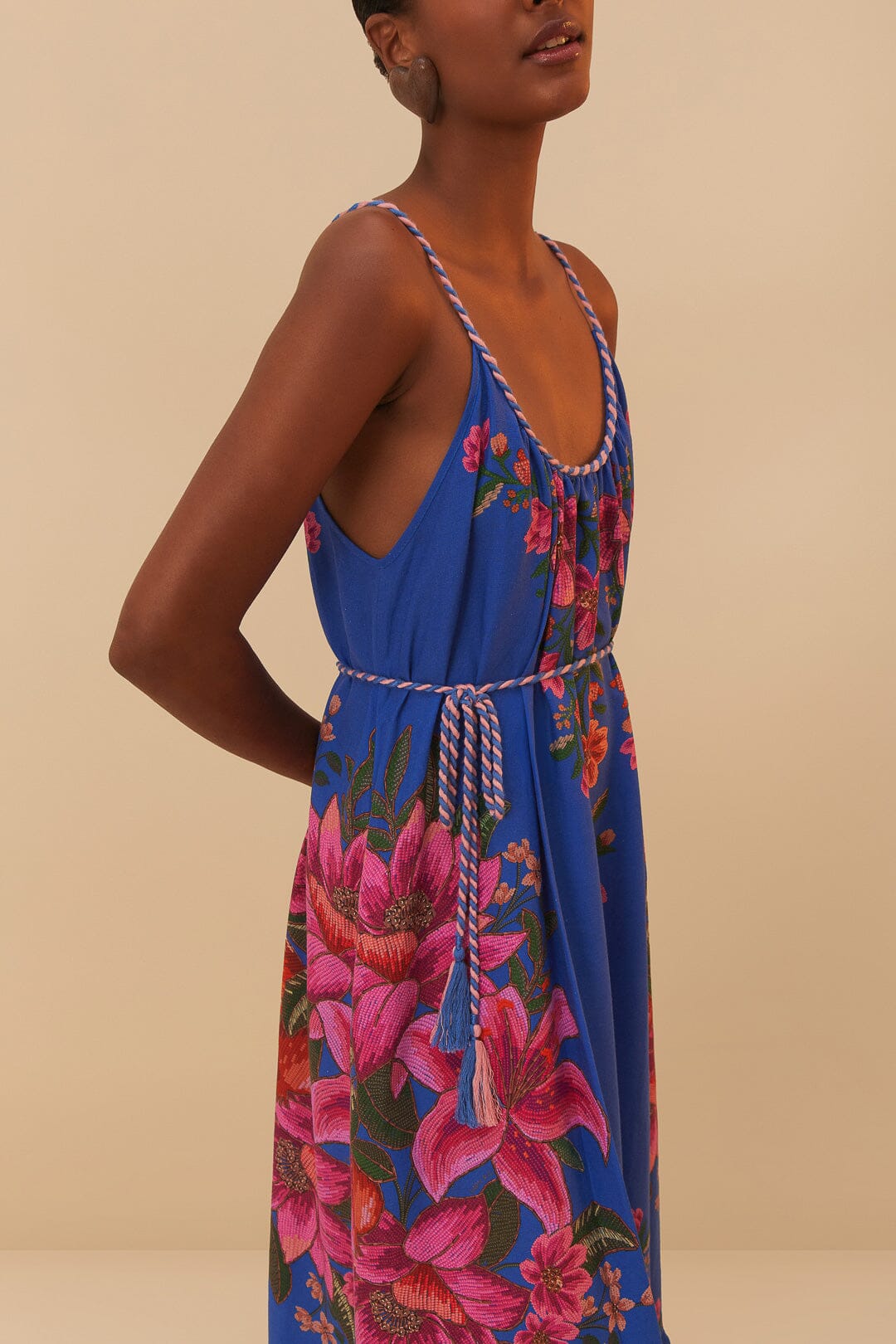 SUMMER FRUIT SCARF BLUE MAXI DRESS