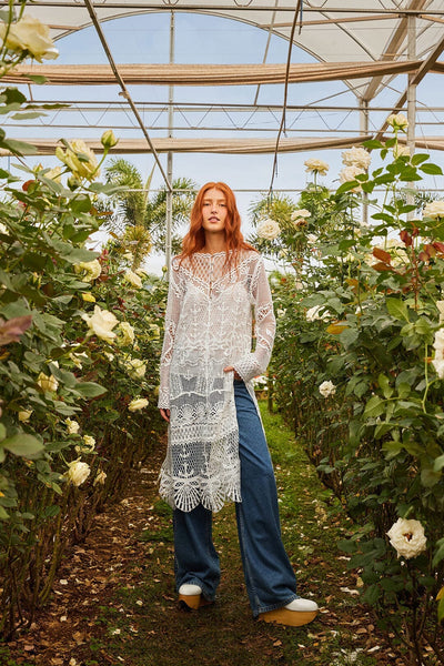 Off-White Nautical Guipure Long Sleeve Midi Dress FARM Rio Off-White Nautical Guipure Long Sleeve Midi Dress FARM Rio