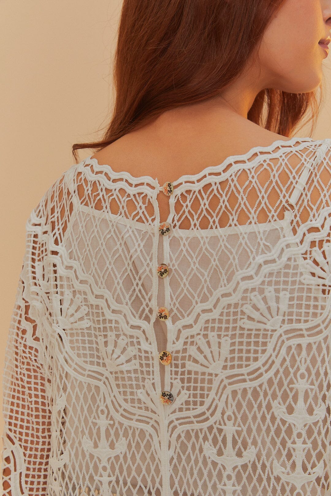 Off-White Nautical Guipure Long Sleeve Midi Dress FARM Rio Off-White Nautical Guipure Long Sleeve Midi Dress FARM Rio