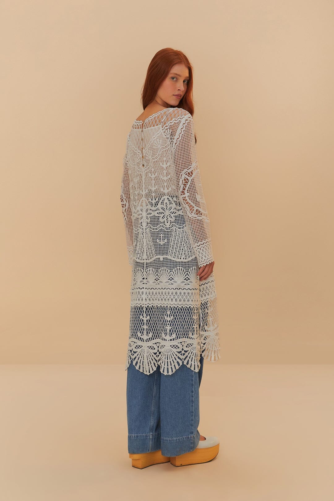 Off-White Nautical Guipure Long Sleeve Midi Dress FARM Rio Off-White Nautical Guipure Long Sleeve Midi Dress FARM Rio