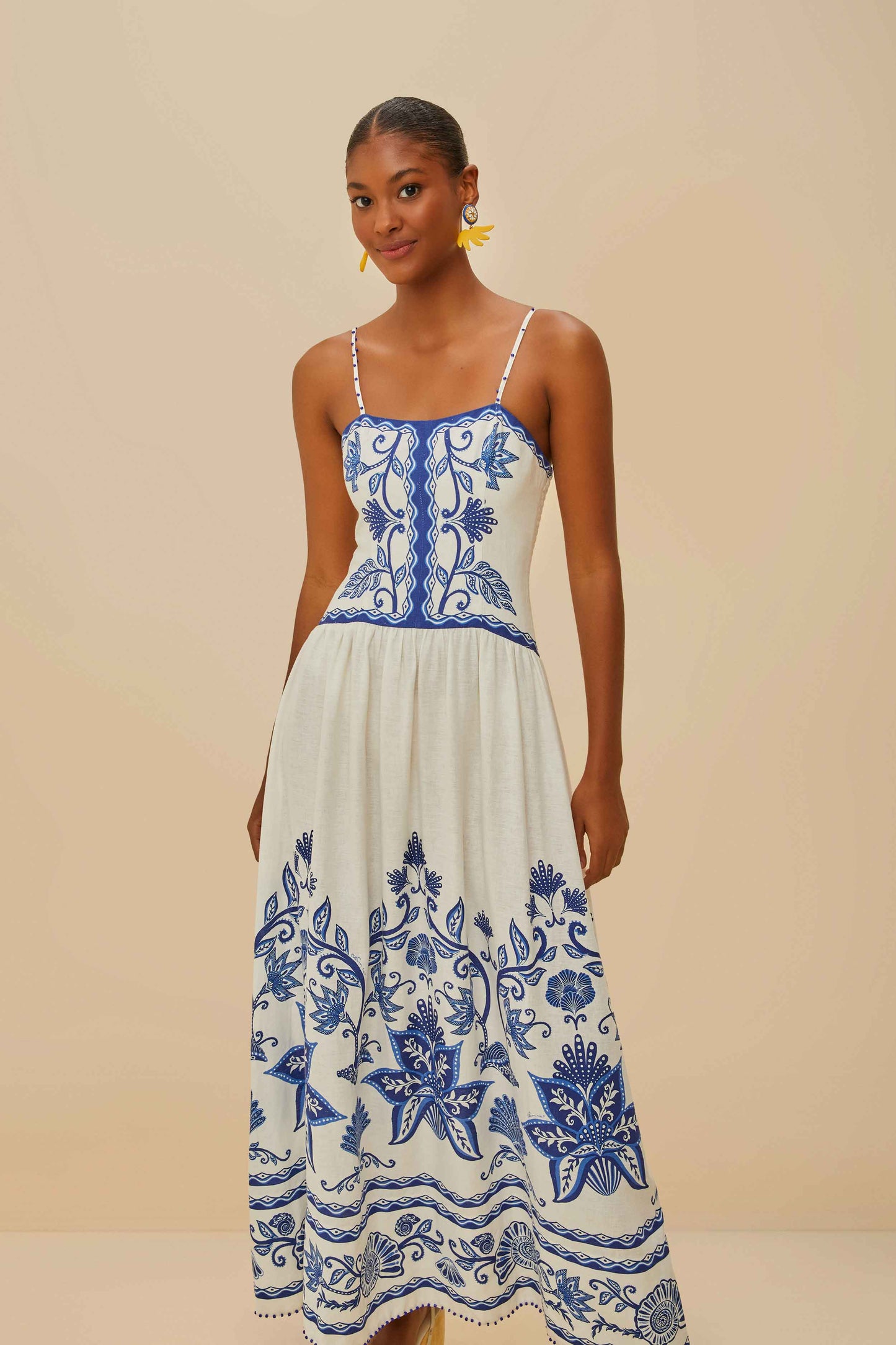 Off-White Shell Garden LENZING™ ECOVERO™ Euroflax™ Midi Dress