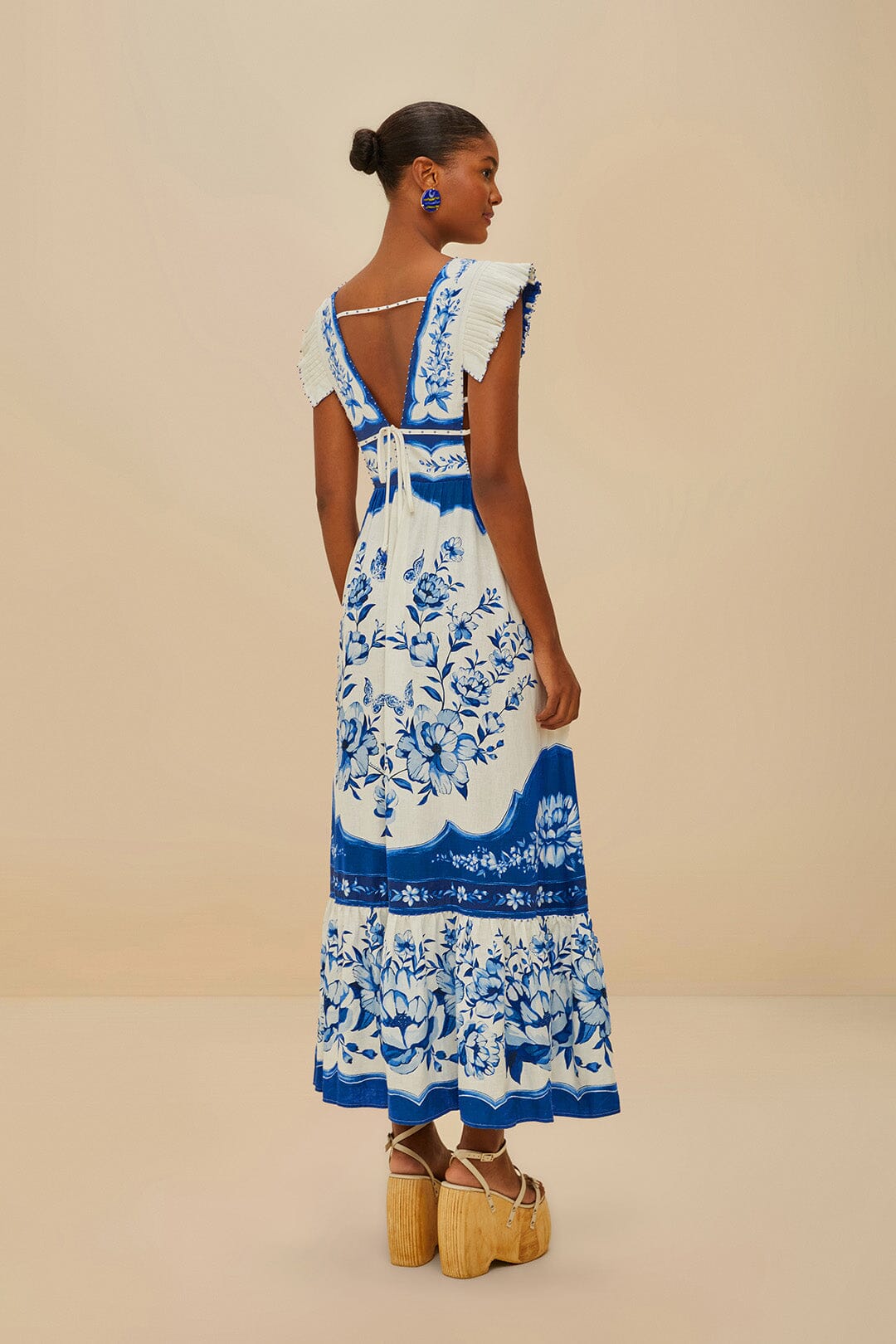 Off-White Porcelain Garden Butterlfy LENZING ECOVERO Euroflax Midi Dress