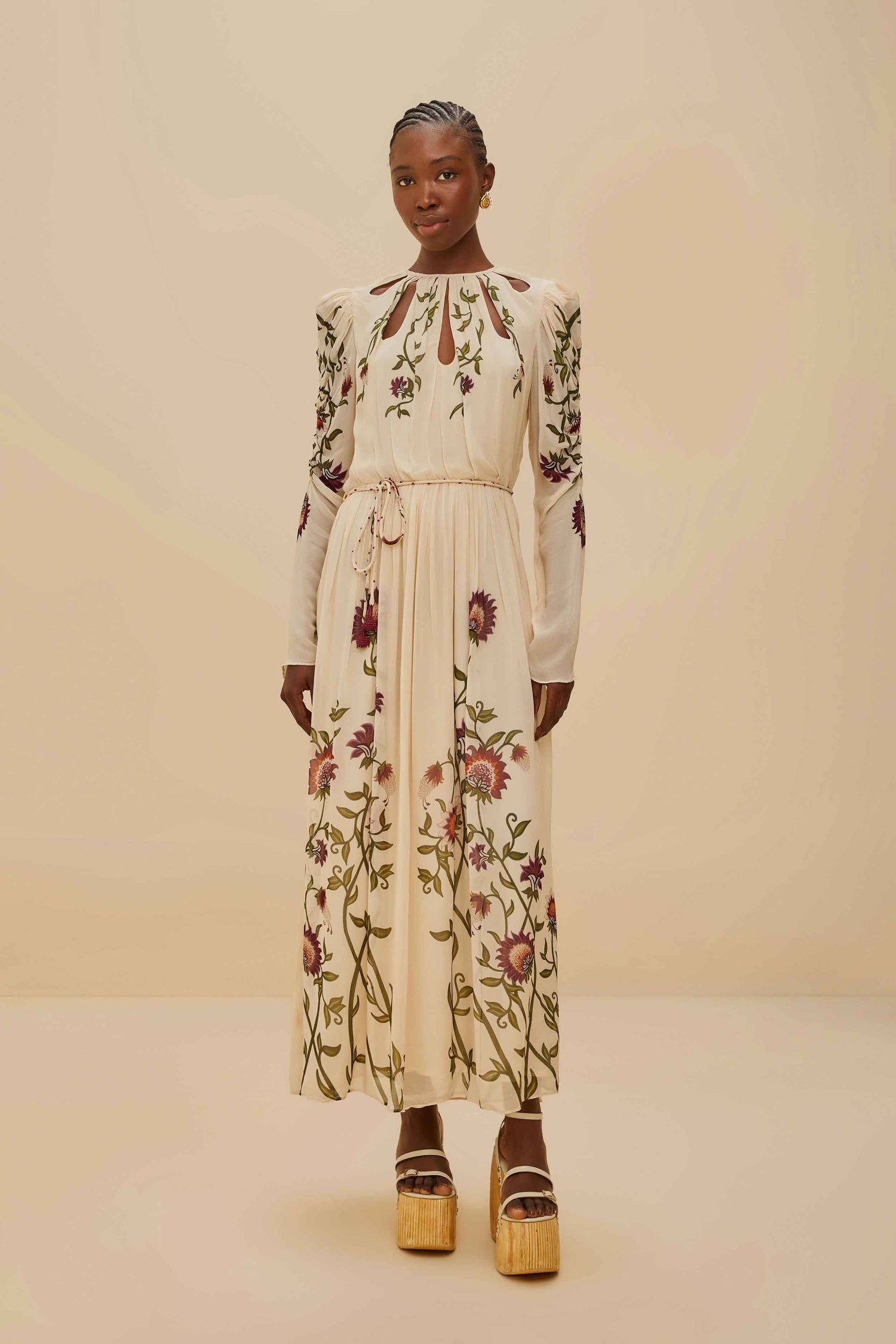 Multicolor Romantic Nature Long Sleeve Maxi Dress FARM Rio Multicolor Romantic Nature Long Sleeve Maxi Dress FARM Rio