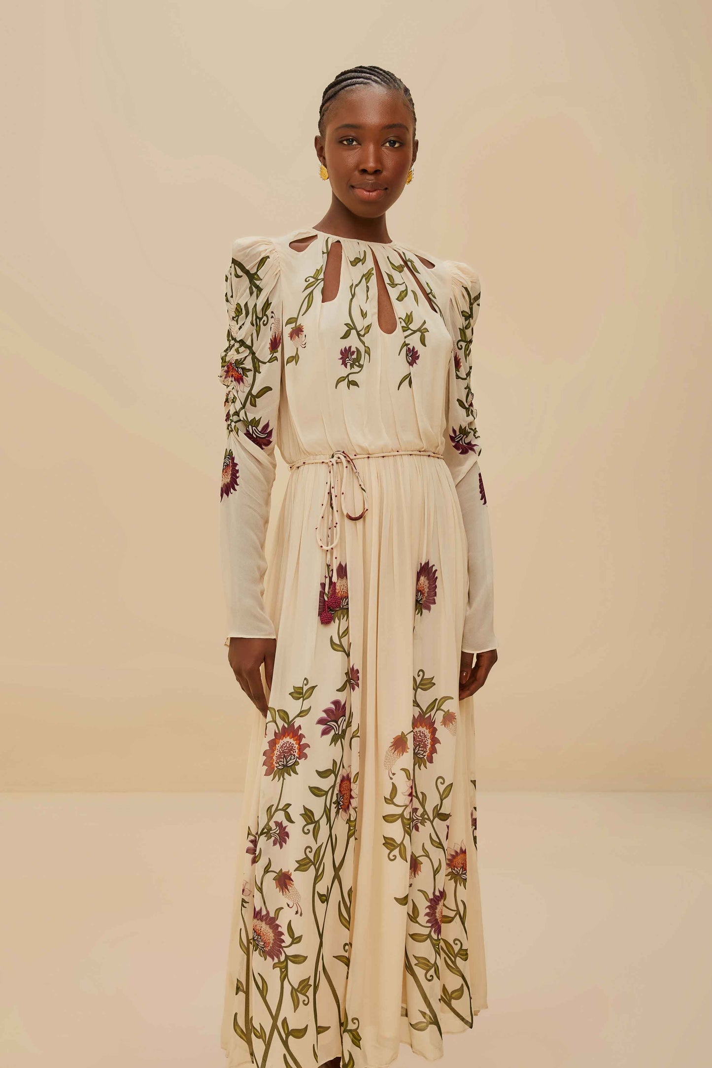 Multicolor Romantic Nature Long Sleeve Maxi Dress