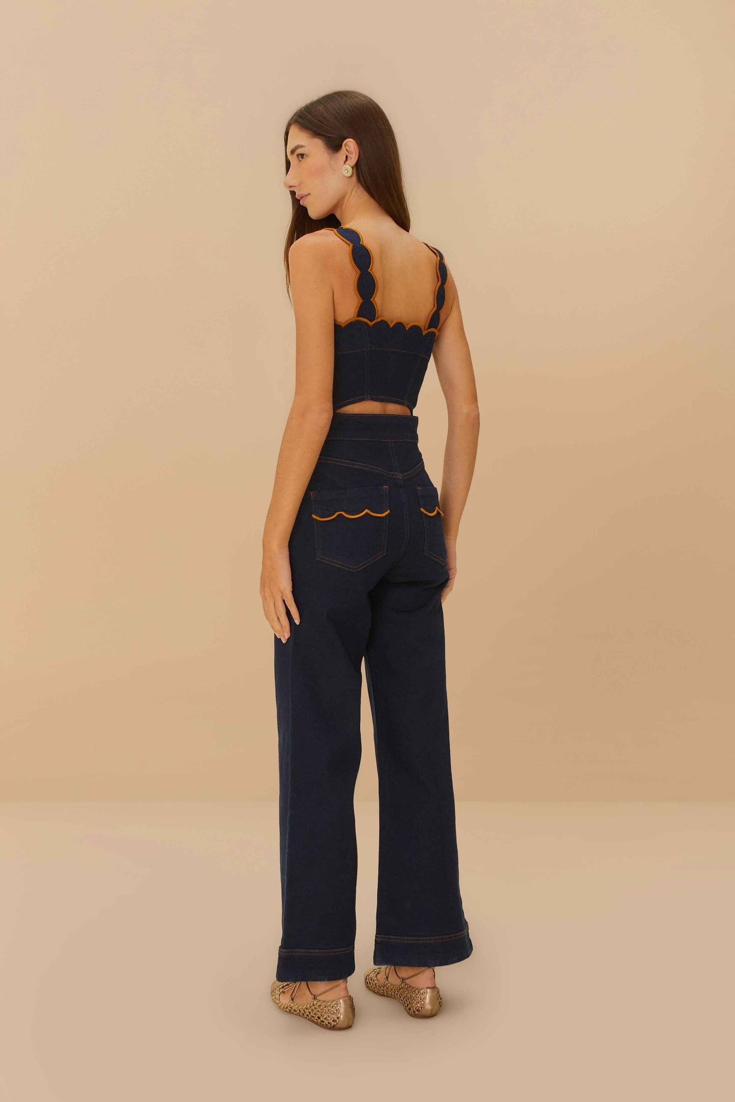 Dark Denim Wavy Trim Jumpsuit